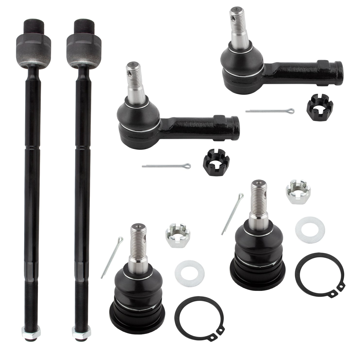 BOXI 6pcs Front Upper Ball Joints + Inner & Outer Tie Rod Ends Fit for Dodge Ram 1500 2009-2010