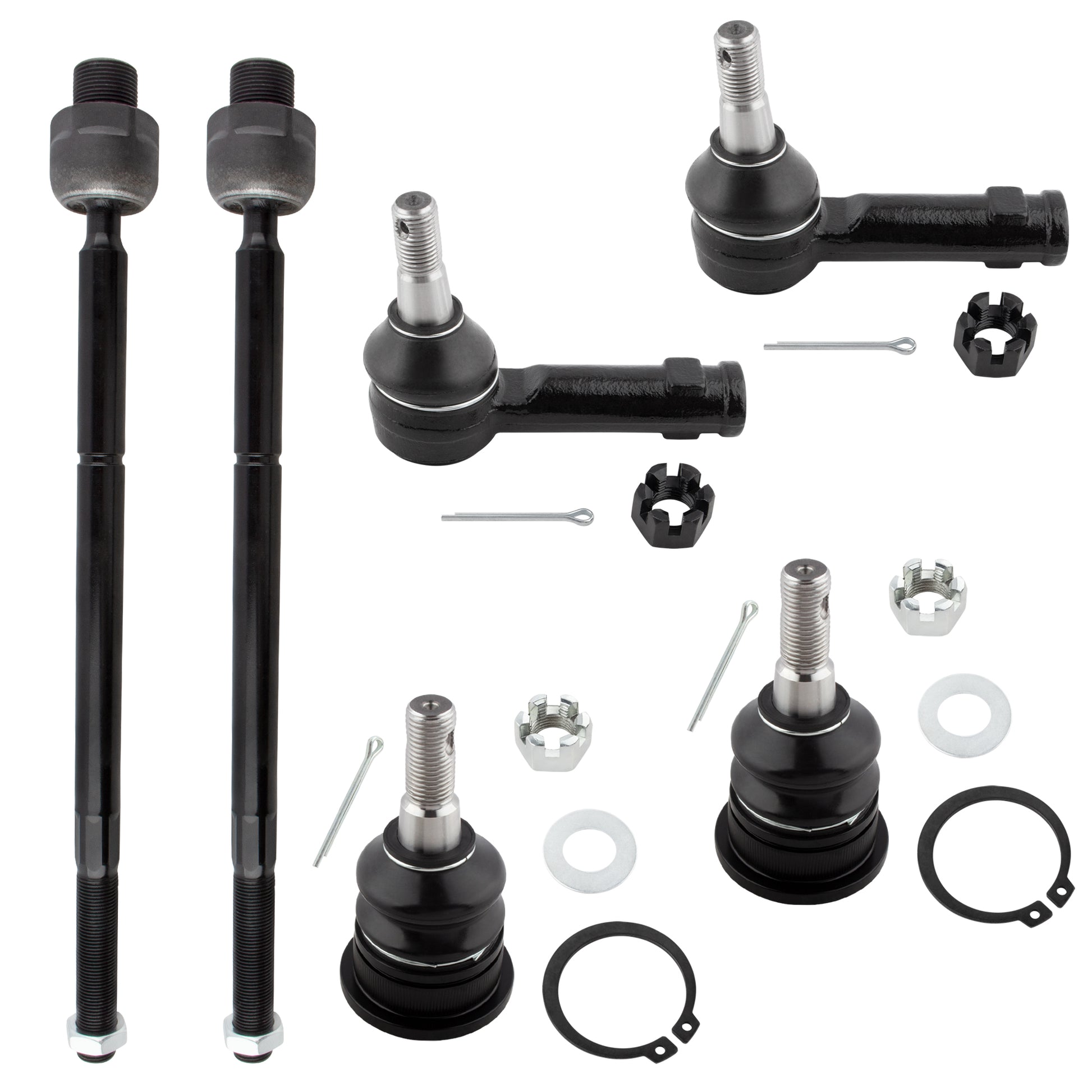 BOXI 6pcs Front Upper Ball Joints + Inner & Outer Tie Rod Ends Fit for Dodge Ram 1500 2009-2010