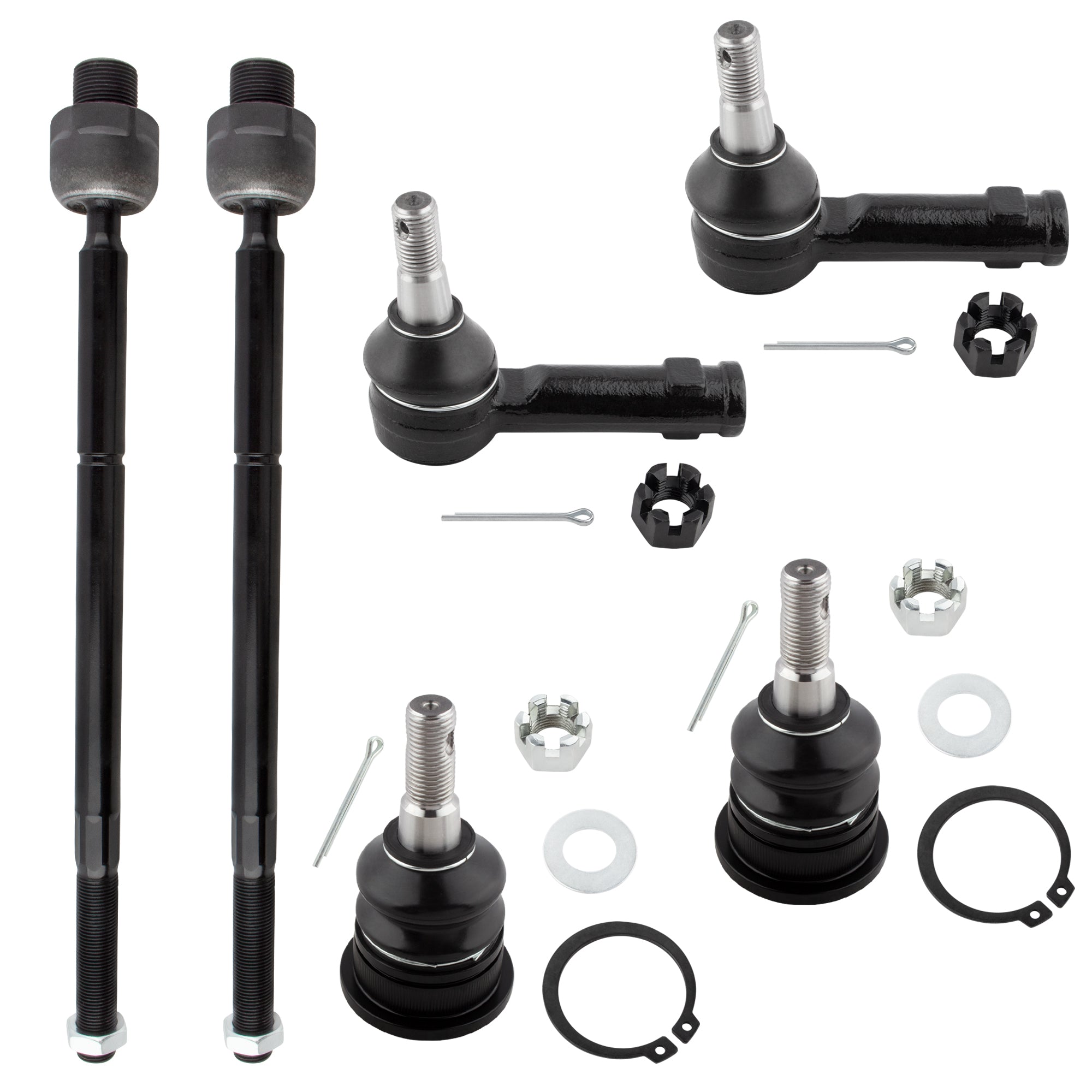 BOXI 6pcs Front Upper Ball Joints + Inner & Outer Tie Rod Ends Fit for Dodge Ram 1500 2009-2010