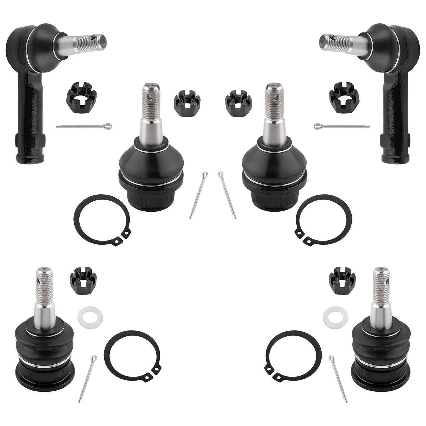 BOXI 6pcs Front Upper & Lower Ball Joints + Outer Tie Rods Fit for for Dodge Ram 1500 2006-2010