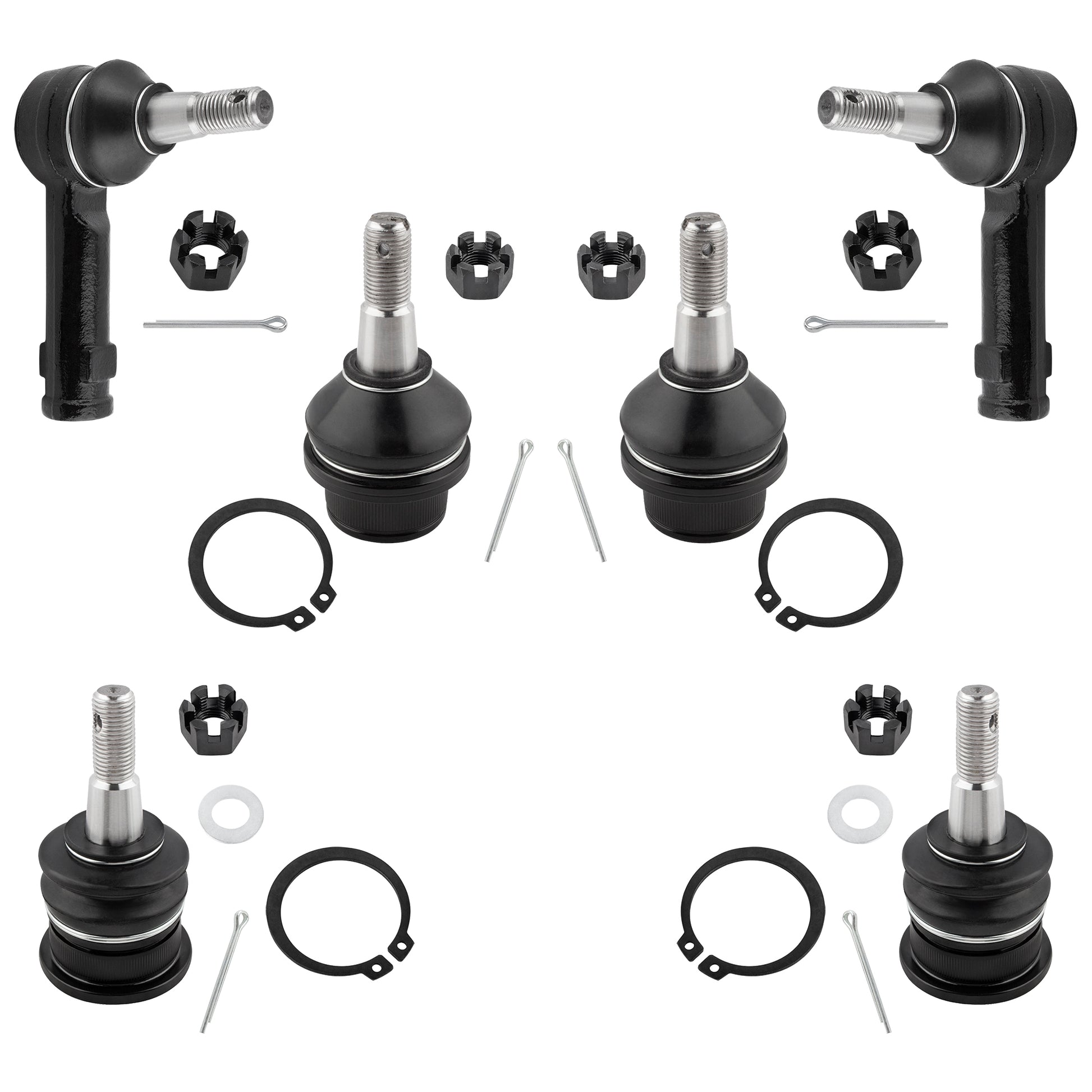 BOXI 6pcs Front Upper & Lower Ball Joints + Outer Tie Rods Fit for for Dodge Ram 1500 2006-2010