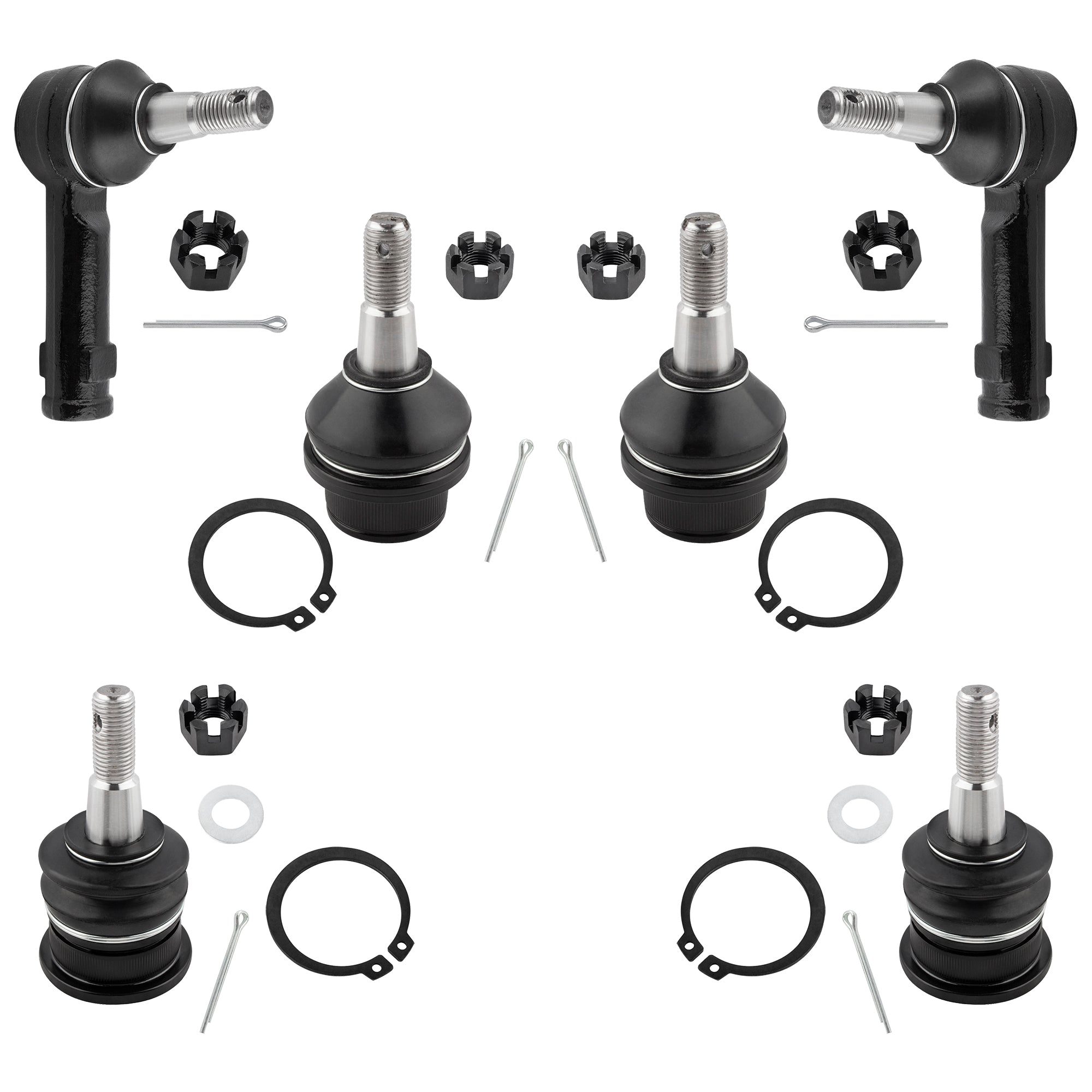BOXI 6pcs Front Upper & Lower Ball Joints + Outer Tie Rods Fit for for Dodge Ram 1500 2006-2010