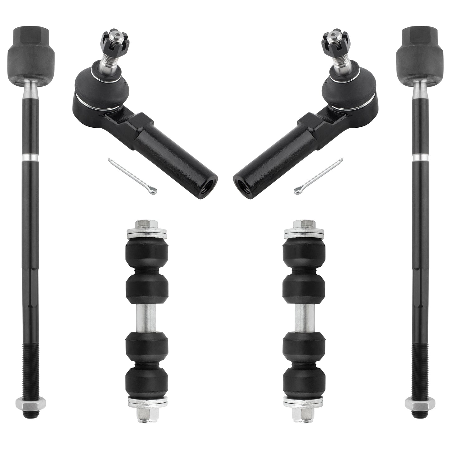 BOXI (Set of 6) Front Inner & Outer Tie Rod Ends + Front Stabilizer Sway Bar End Links Fit