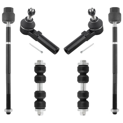 BOXI (Set of 6) Front Inner & Outer Tie Rod Ends + Front Stabilizer Sway Bar End Links Fit