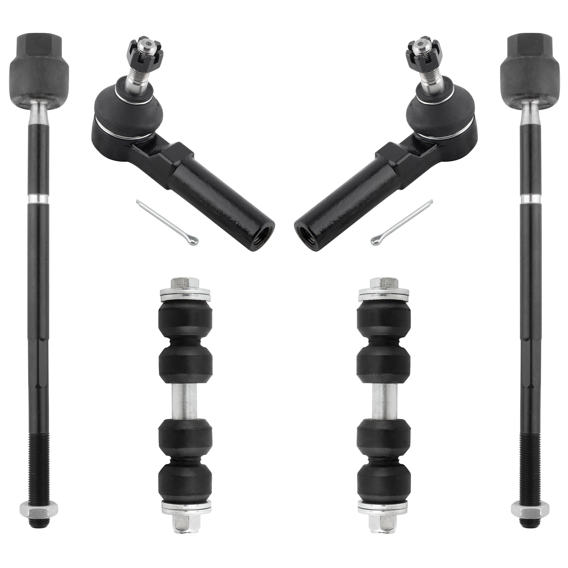 BOXI (Set of 6) Front Stabilizer Sway Bar End Links + Front Inner & Outer Tie Rod Ends Kit Fit