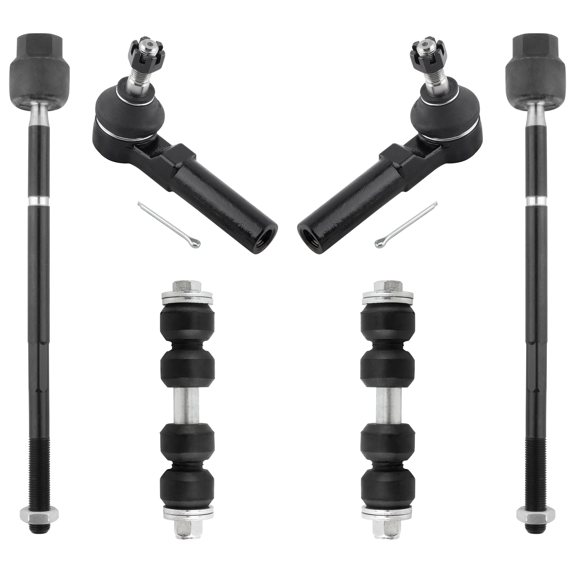 BOXI (Set of 6) Front Stabilizer Sway Bar End Links + Front Inner & Outer Tie Rod Ends Kit Fit