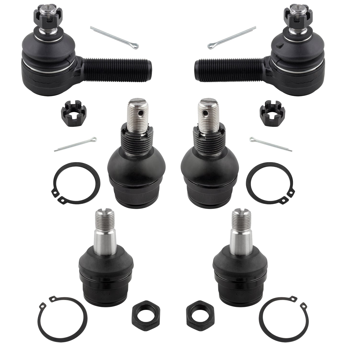 BOXI 6pcs Front Upper Lower Ball Joints + Outer Tie Rod Fits for Dodge Ramcharger W150 W250 1986