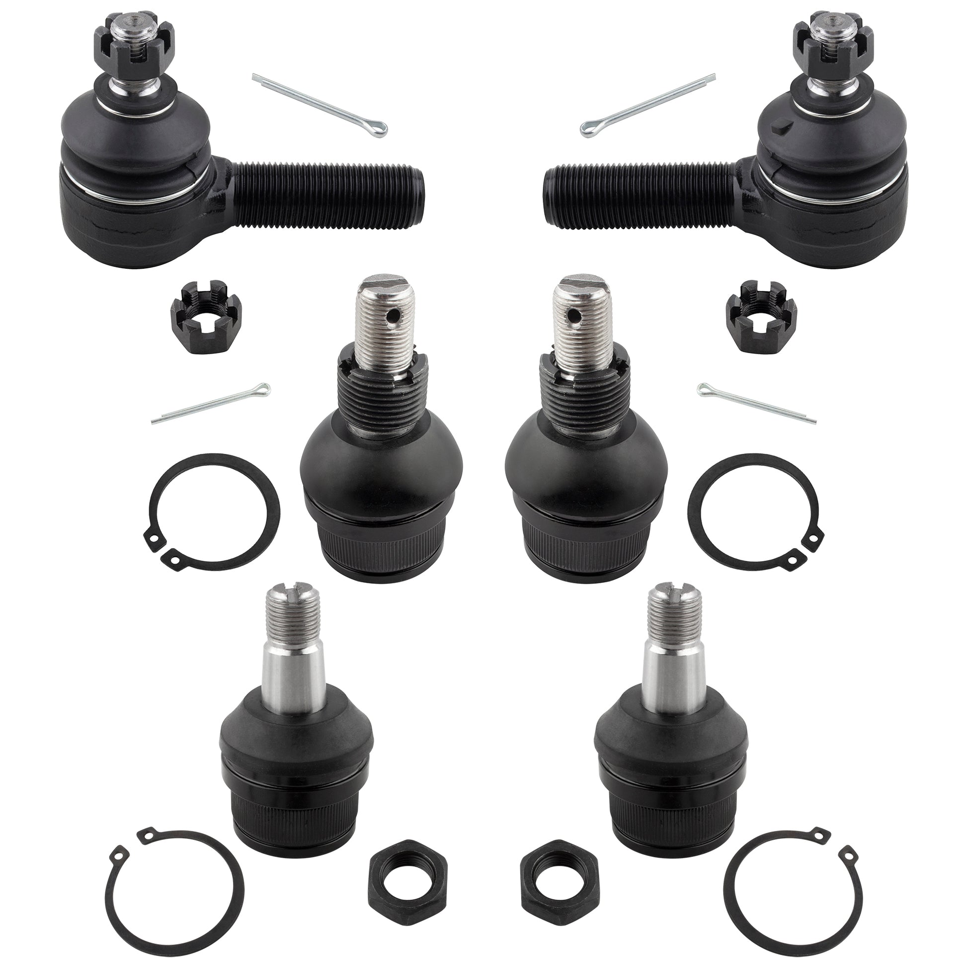 BOXI 6pcs Front Upper Lower Ball Joints + Outer Tie Rod Fits for Dodge Ramcharger W150 W250 1986