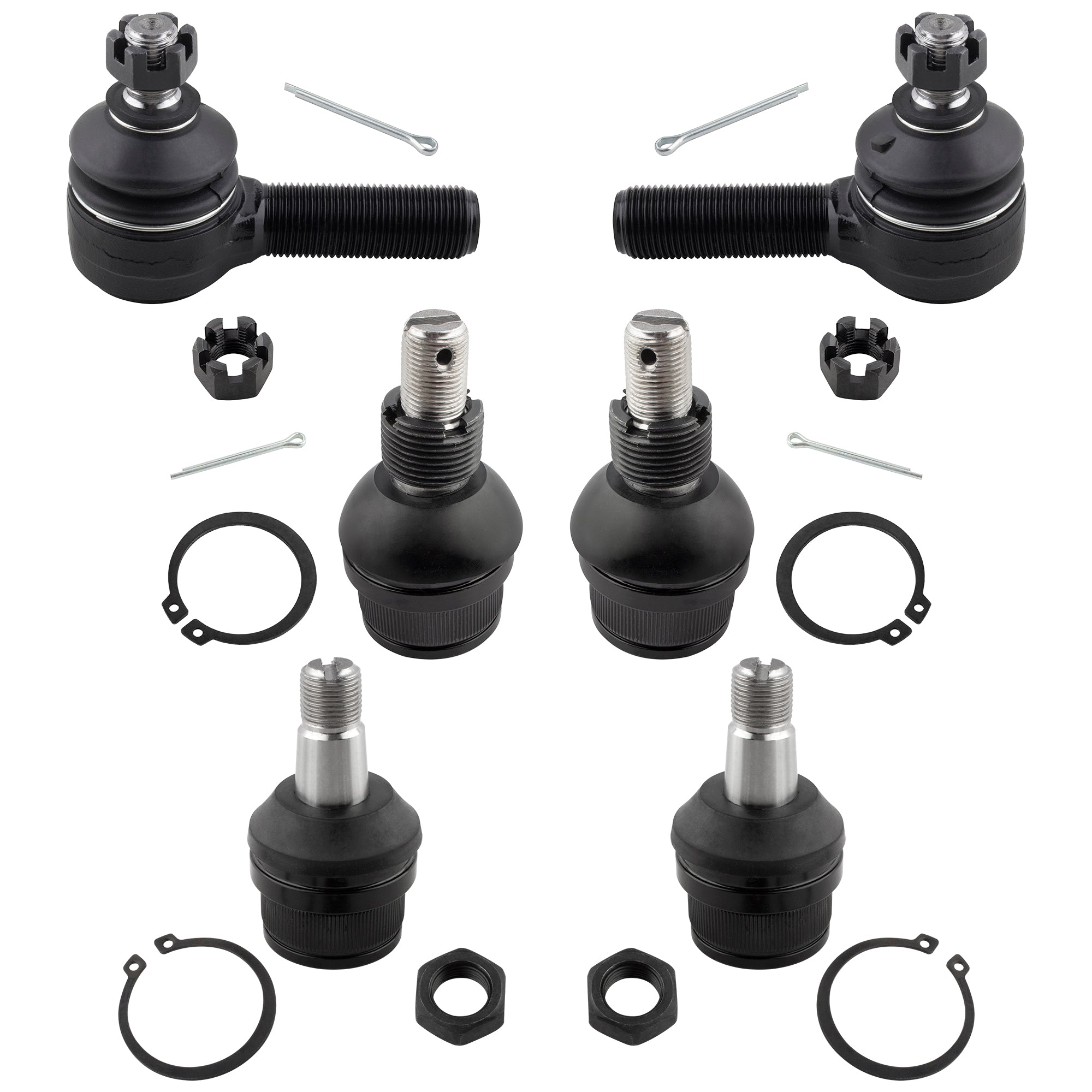 BOXI 6pcs Front Upper Lower Ball Joints + Outer Tie Rod Fits for Dodge Ramcharger W150 W250 1986