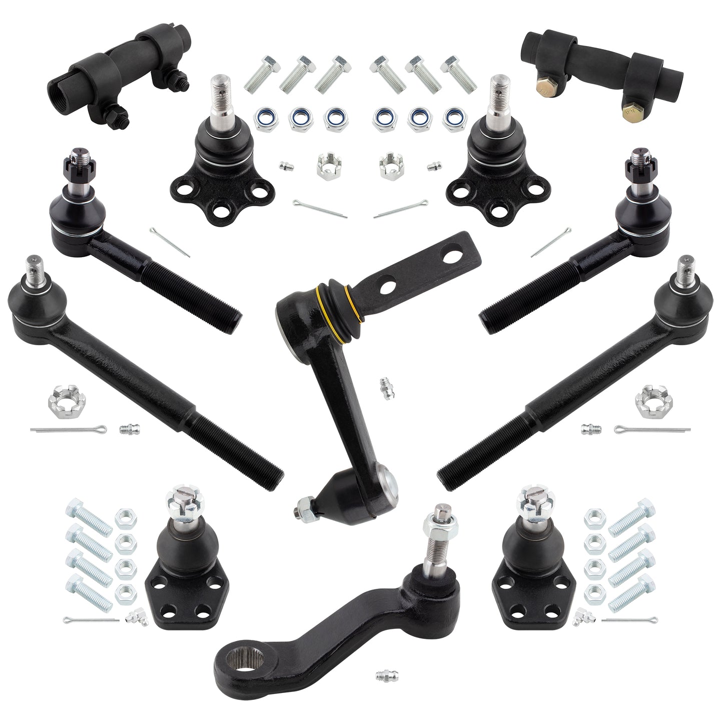 BOXI 12pc Front Ball Joints Tie Rods Idler Arm Pitman Arm Adjustment Sleeves Kit Fits for Dodge Ram