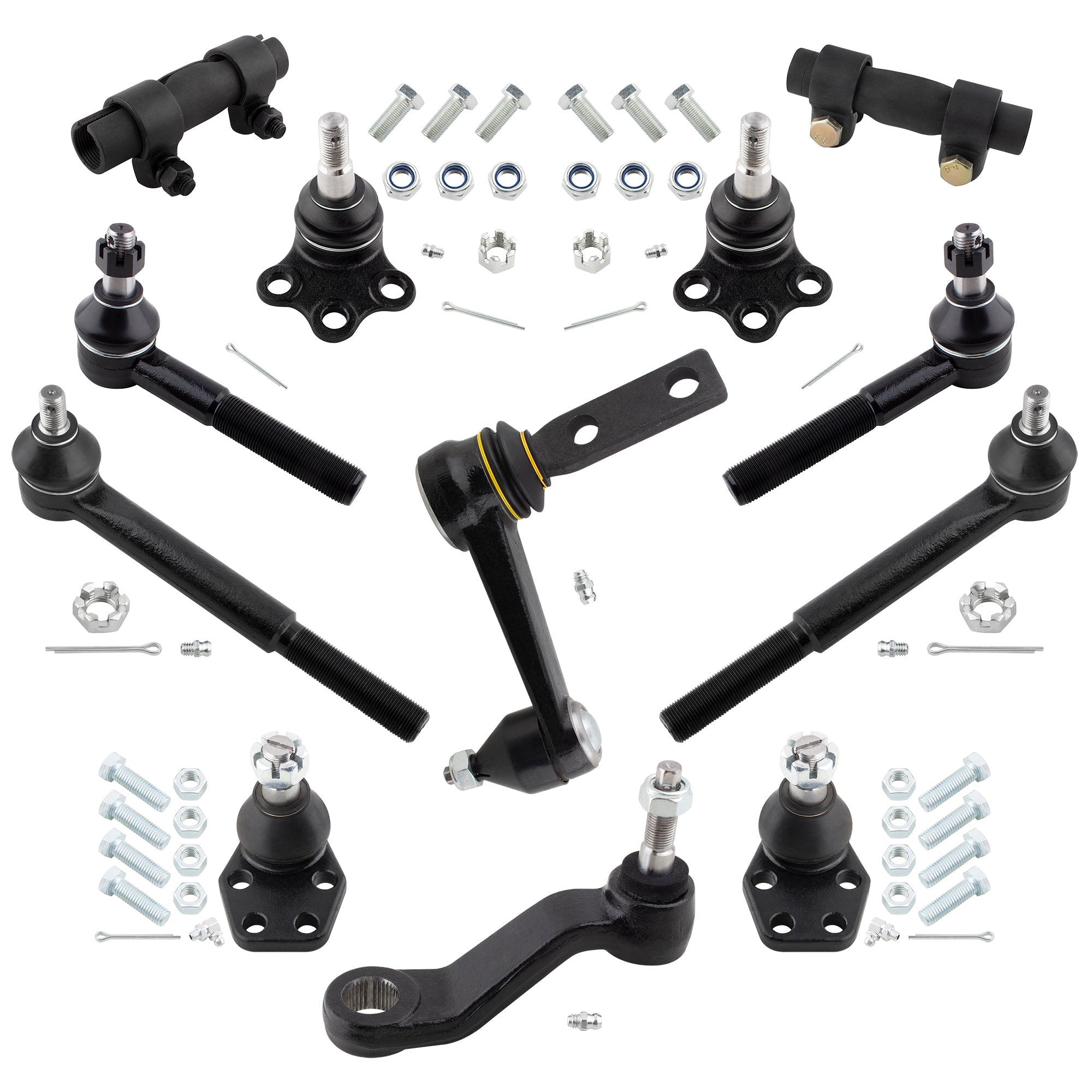 BOXI 12pc Front Ball Joints Tie Rods Idler Arm Pitman Arm Adjustment Sleeves Kit Fits for Dodge Ram
