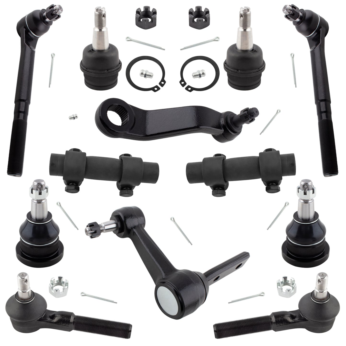 BOXI 12pc Front Ball Joints Tie Rods Pitman Idler Arm Adjustment Sleeves Kit Fits for Dodge Ram
