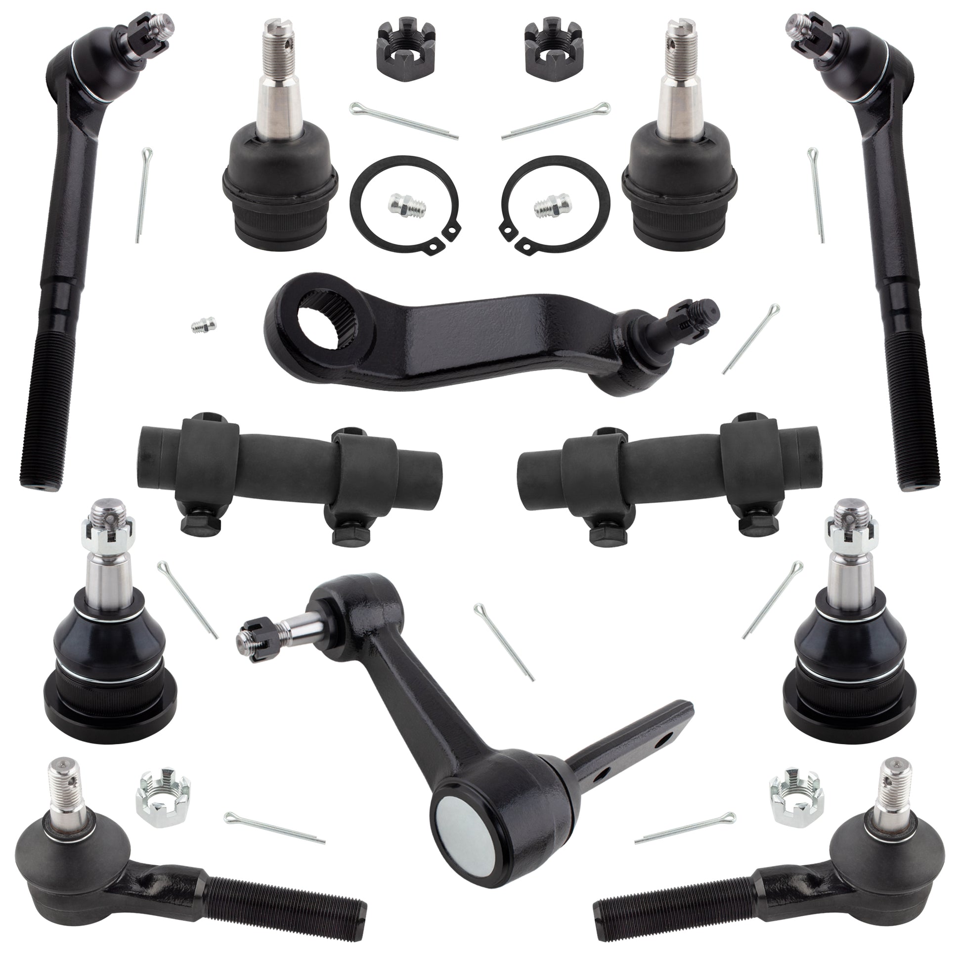 BOXI 12pc Front Ball Joints Tie Rods Pitman Idler Arm Adjustment Sleeves Kit Fits for Dodge Ram