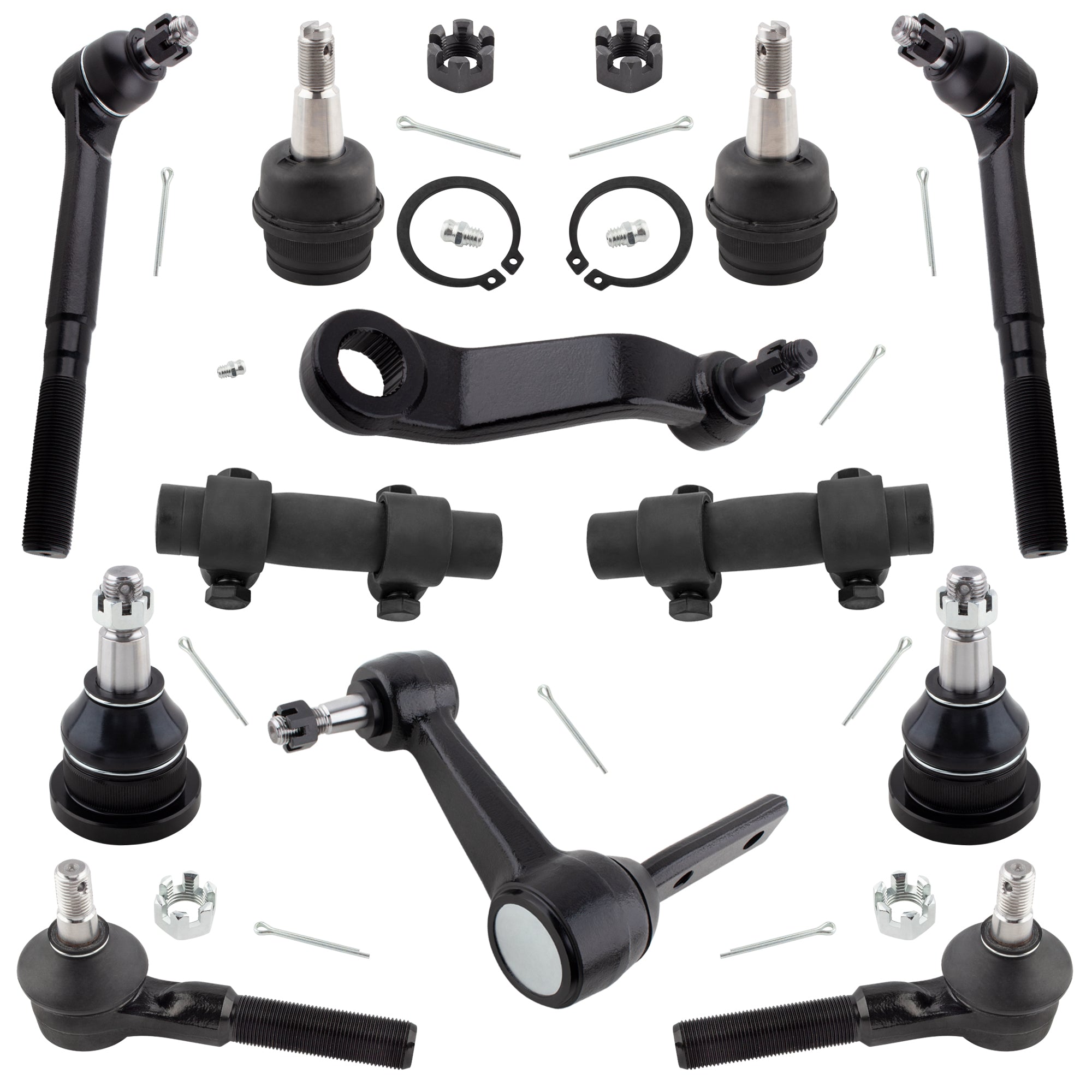 BOXI 12pc Front Ball Joints Tie Rods Pitman Idler Arm Adjustment Sleeves Kit Fits for Dodge Ram