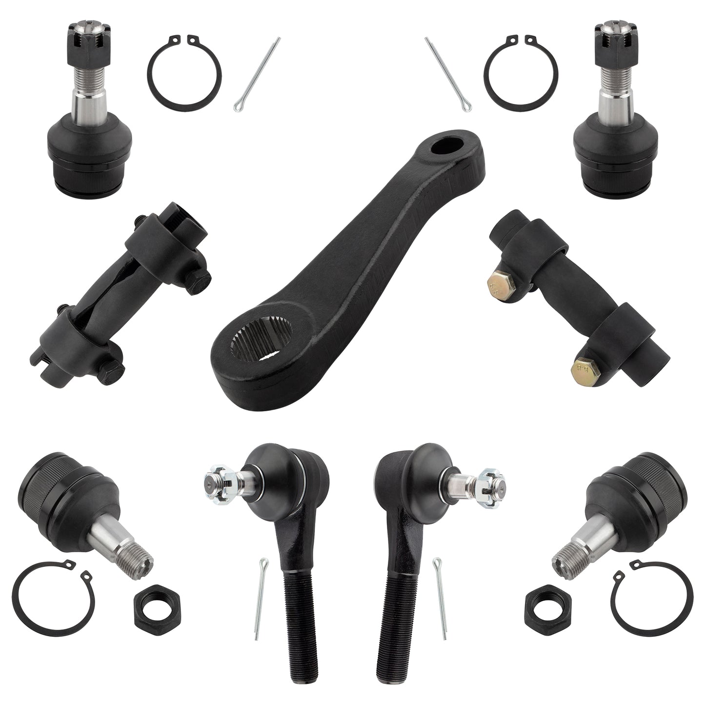 BOXI 9pcs Front Upper Lower Ball Joints Outer Tie Rods Adjusting Sleeve Pitman Arm Kit Fit for Ford