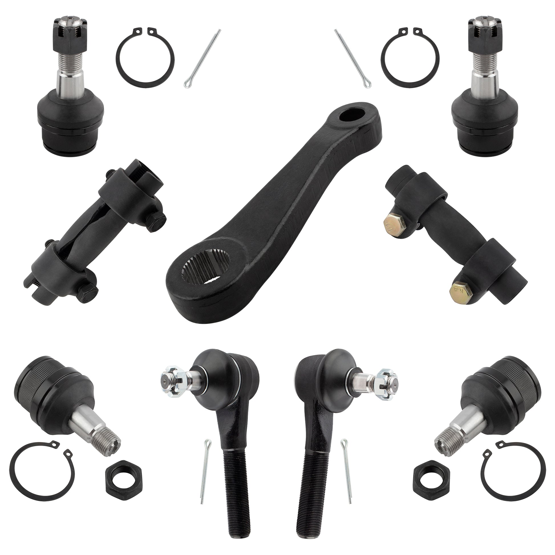 BOXI 9pcs Front Upper Lower Ball Joints Outer Tie Rods Adjusting Sleeve Pitman Arm Kit Fit for Ford