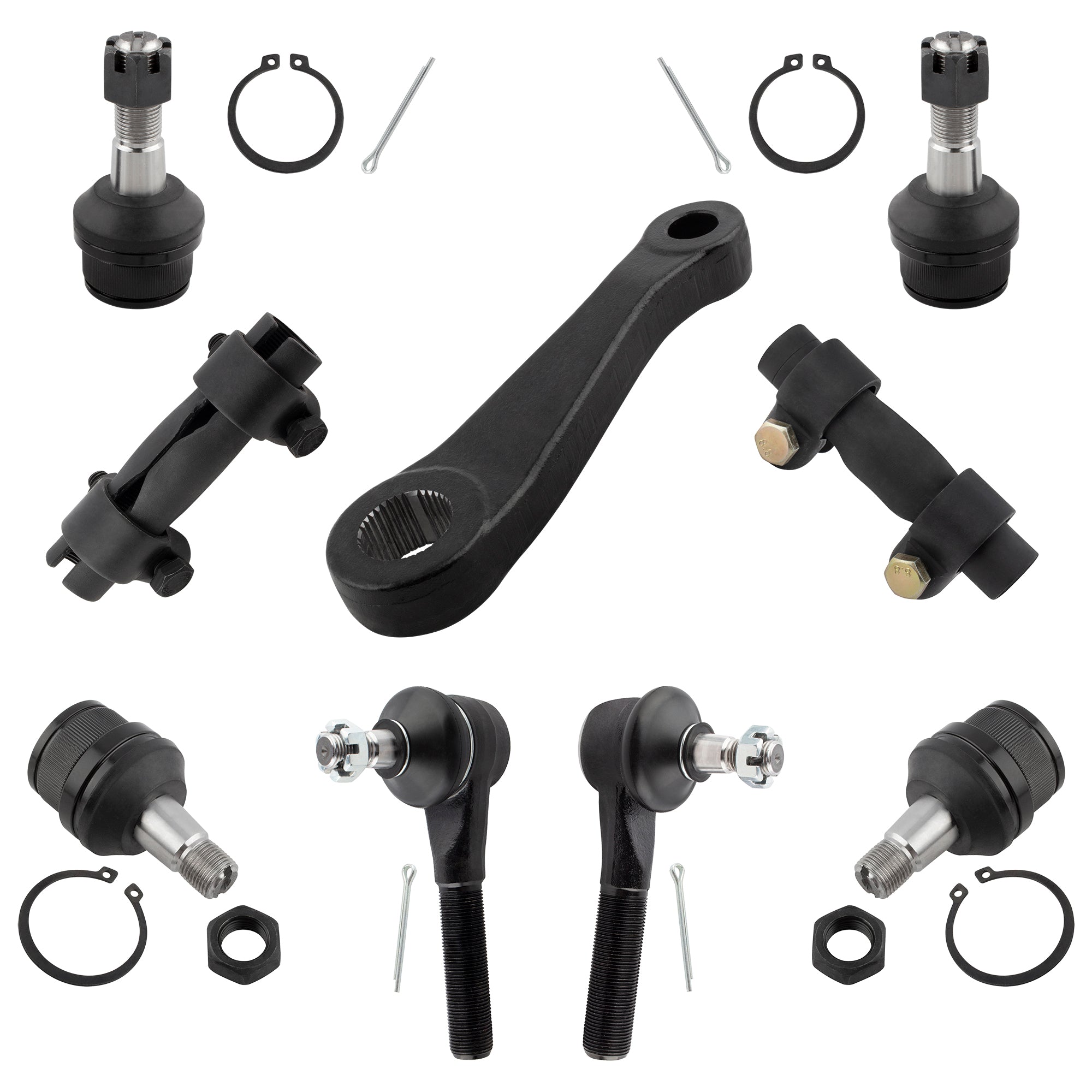 BOXI 9pcs Front Upper Lower Ball Joints Outer Tie Rods Adjusting Sleeve Pitman Arm Kit Fit for Ford