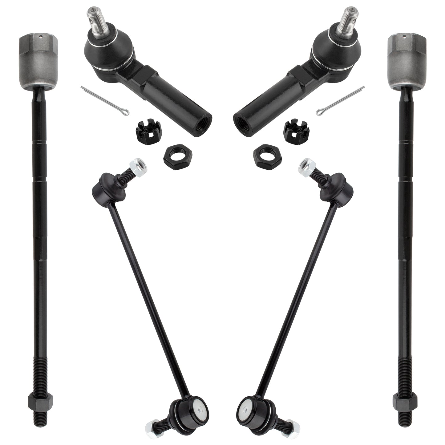 BOXI (Set of 6) Front Inner & Outer Tie Rod Ends + Front Stabilizer Sway Bar Links Kit Fit for Ford