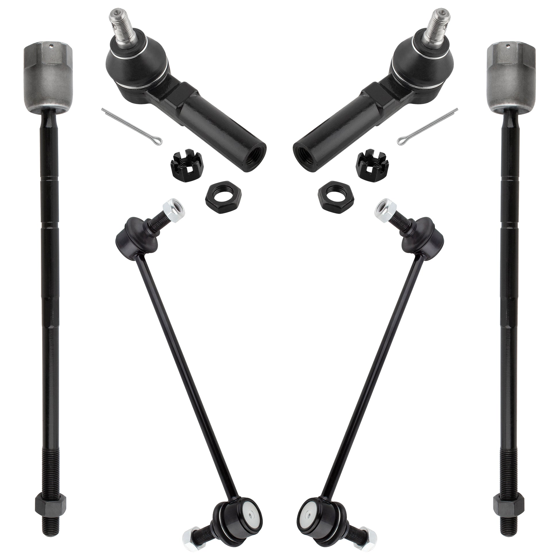 BOXI (Set of 6) Front Inner & Outer Tie Rod Ends + Front Stabilizer Sway Bar Links Kit Fit for Ford