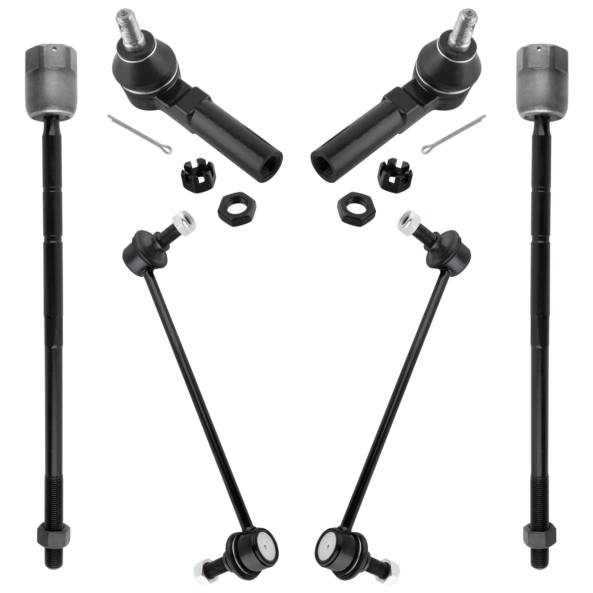 BOXI (Set of 6) Front Inner & Outer Tie Rod Ends + Front Stabilizer Sway Bar Links Kit Fit for Ford