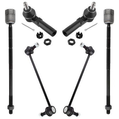 BOXI (Set of 6) Front Inner & Outer Tie Rod Ends + Front Stabilizer Sway Bar Links Kit Fit for Ford