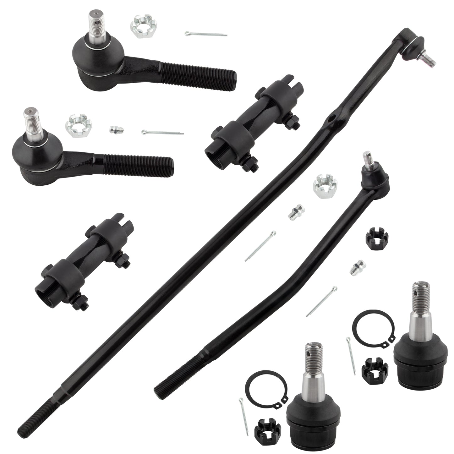 BOXI (Set of 8) Front Inner Center Link Outer Tie Rods Adjusting Sleeves Lower Ball Joints Fit