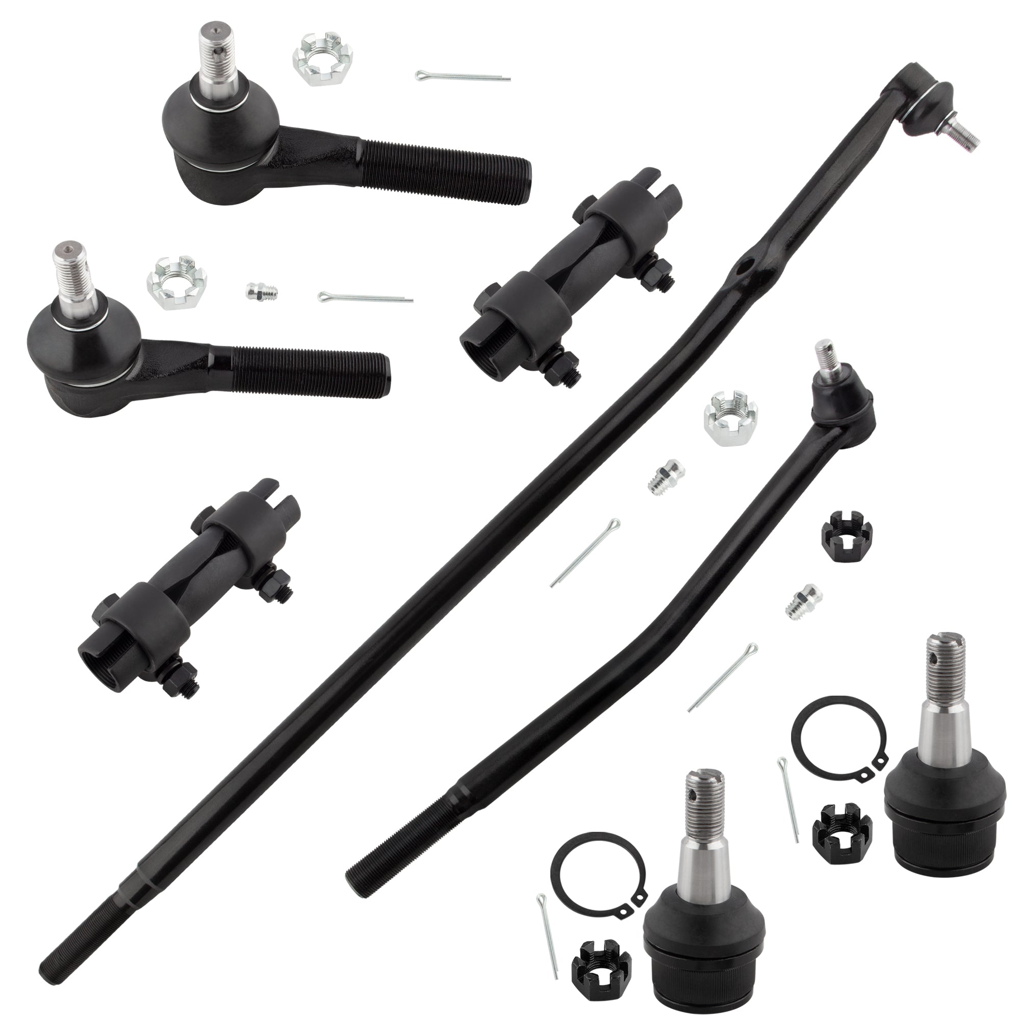 BOXI (Set of 8) Front Inner Center Link Outer Tie Rods Adjusting Sleeves Lower Ball Joints Fit