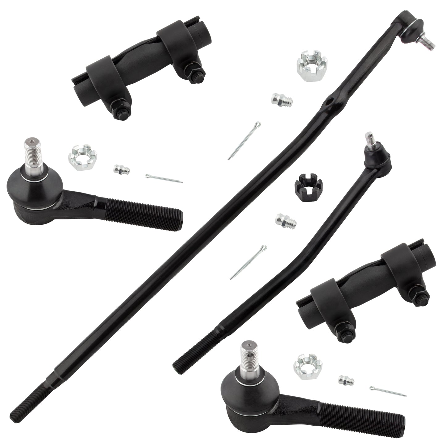 BOXI 6pcs Front Outer Tie Rods Inner Center Links Tie Rod Adjusting Sleeves Fit for Ford E-150 Club