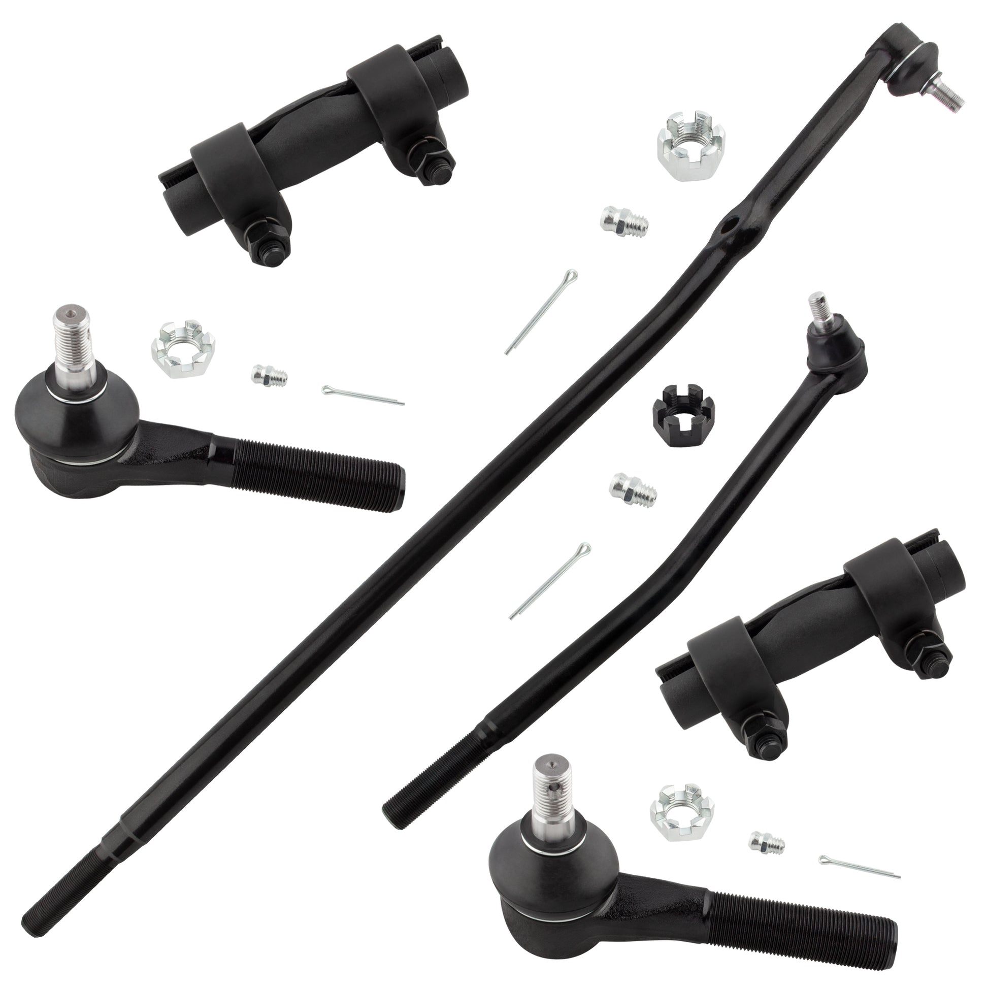 BOXI 6pcs Front Outer Tie Rods Inner Center Links Tie Rod Adjusting Sleeves Fit for Ford E-150 Club