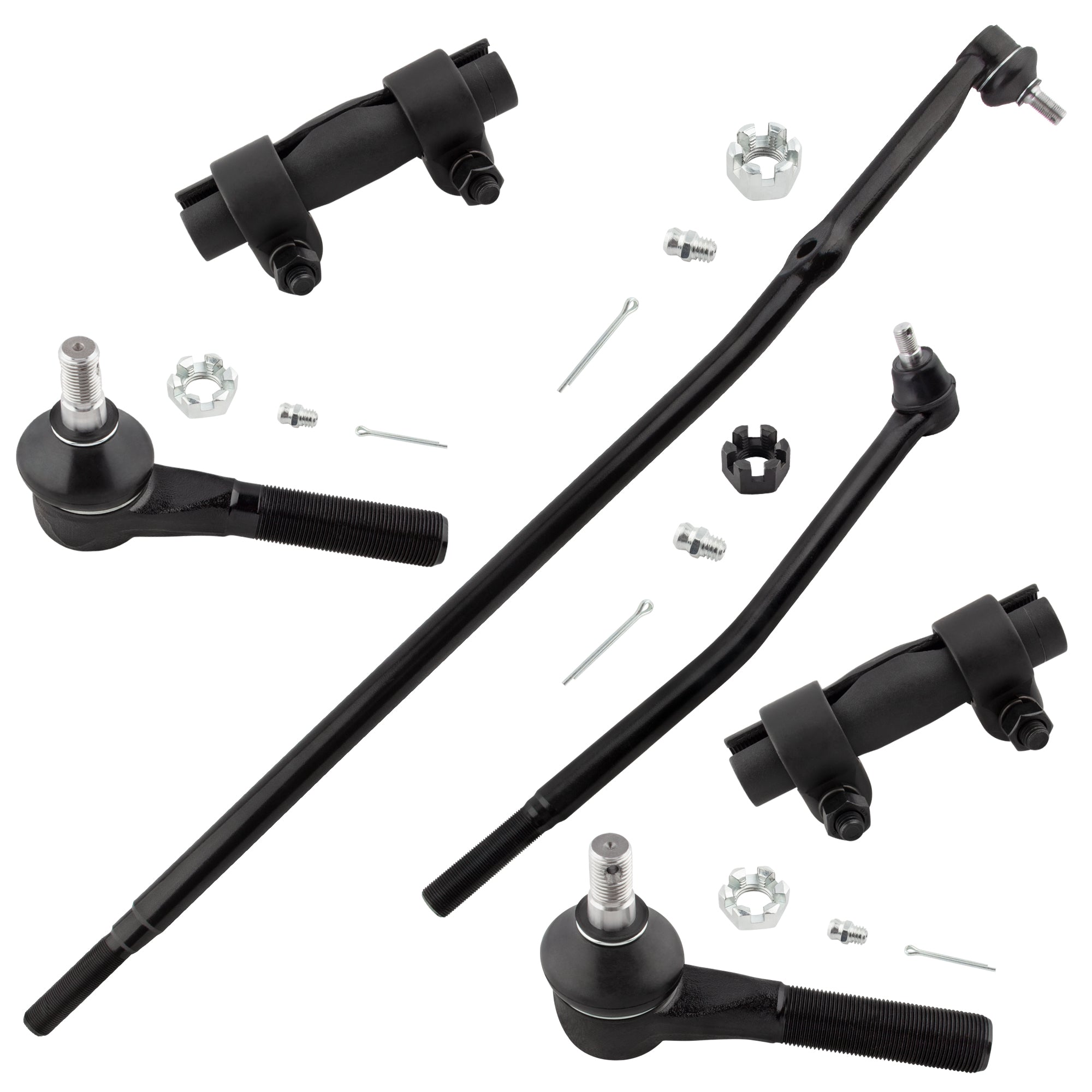 BOXI 6pcs Front Outer Tie Rods Inner Center Links Tie Rod Adjusting Sleeves Fit for Ford E-150 Club