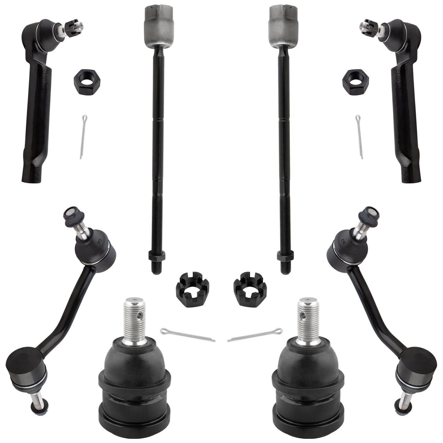 BOXI 8pcs Front Inner Outer Tie Rod Ends + Lower Ball Joints + Sway End Links Fit for Ford