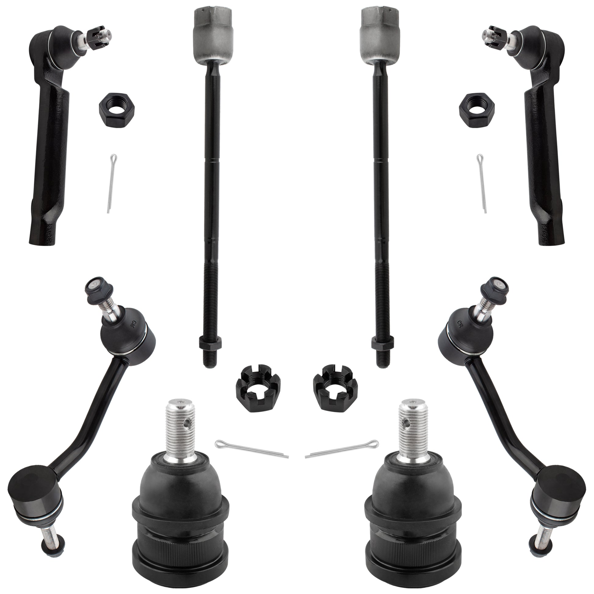BOXI 8pcs Front Inner Outer Tie Rod Ends + Lower Ball Joints + Sway End Links Fit for Ford