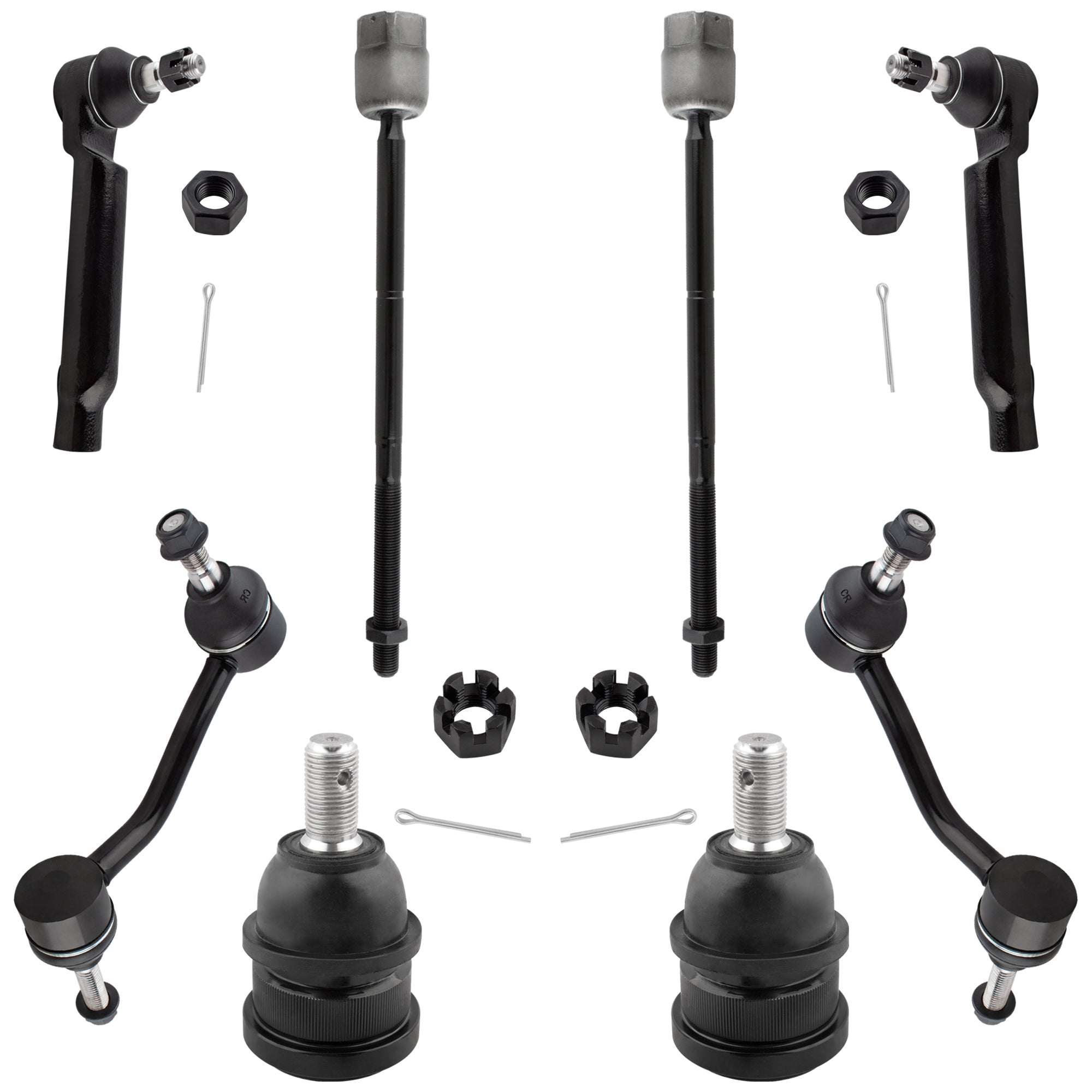 BOXI 8pcs Front Inner Outer Tie Rod Ends + Lower Ball Joints + Sway End Links Fit for Ford