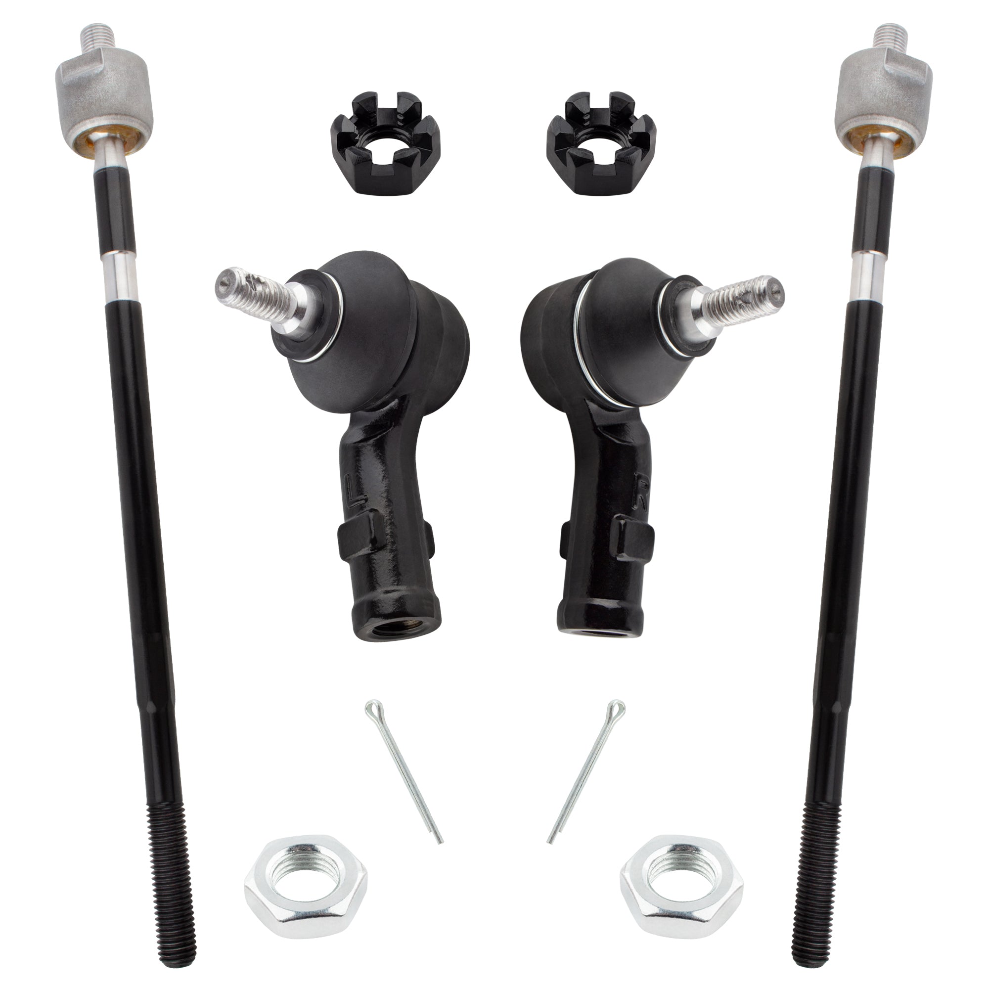 BOXI (Set of 4) 2x Front Inner Tie Rod Ends + 2x Front Outer Tie Rod Ends Kit Driver and Passenger