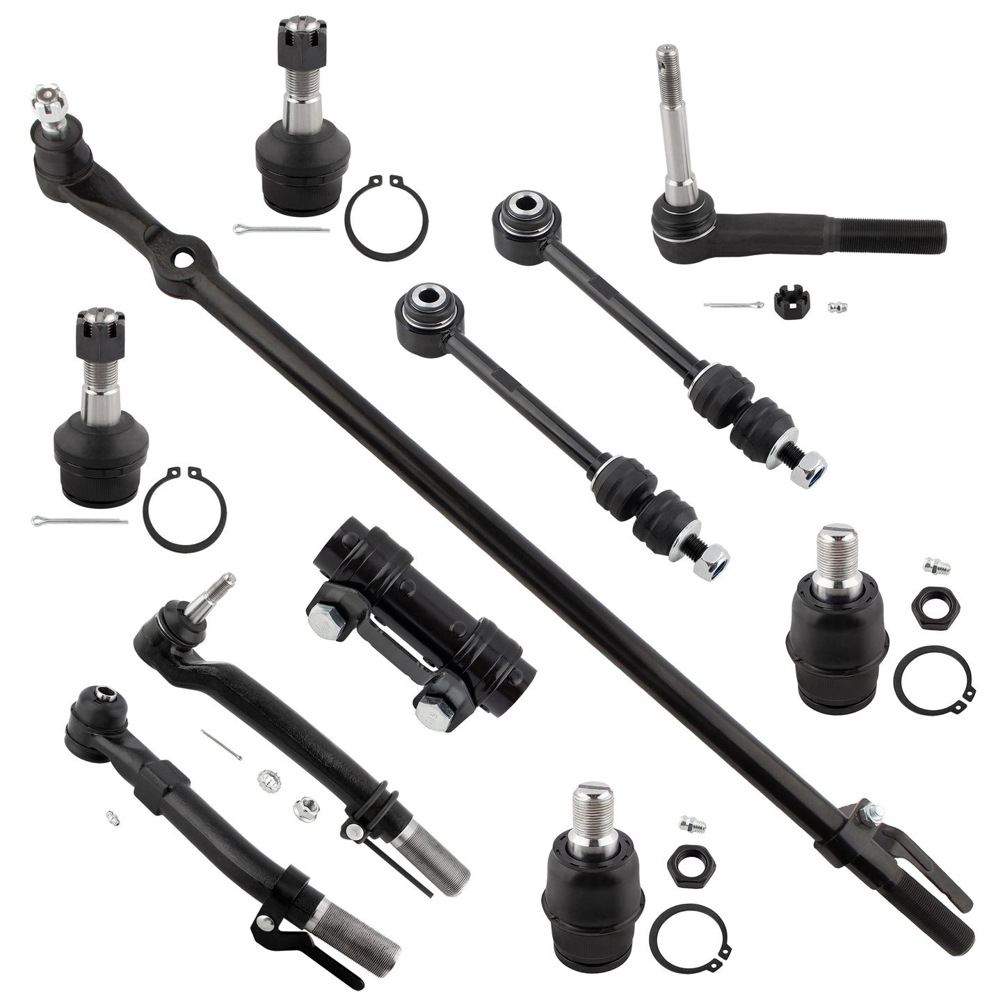 BOXI 11pcs Suspension Kit 3 Front Outer Tie Rod End 1 Tie Rod Adjusting Sleeve 1 Tie Rod Drag Link