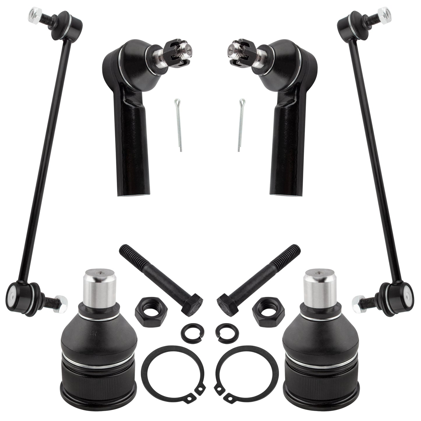 BOXI (Set of 6) Front Lower Ball Joints + Front Outer Tie Rod Ends + Front Sway Bar End Links