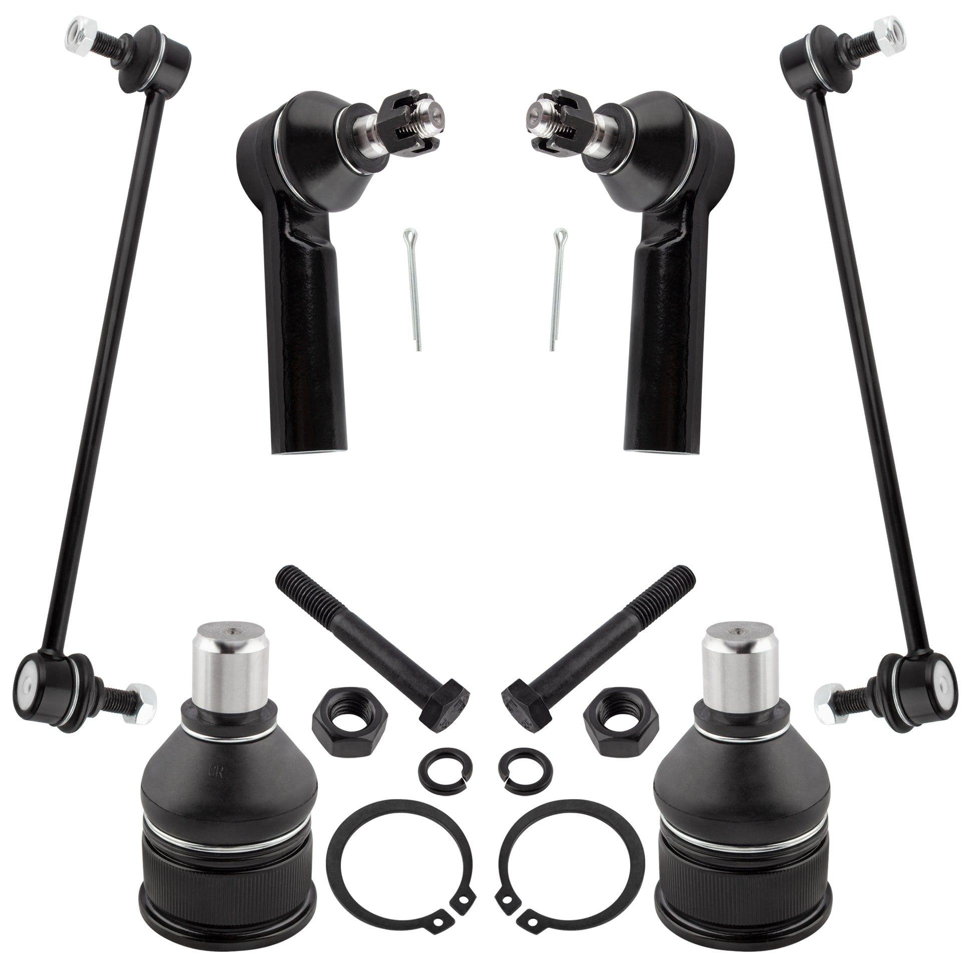 BOXI (Set of 6) Front Lower Ball Joints + Front Outer Tie Rod Ends + Front Sway Bar End Links