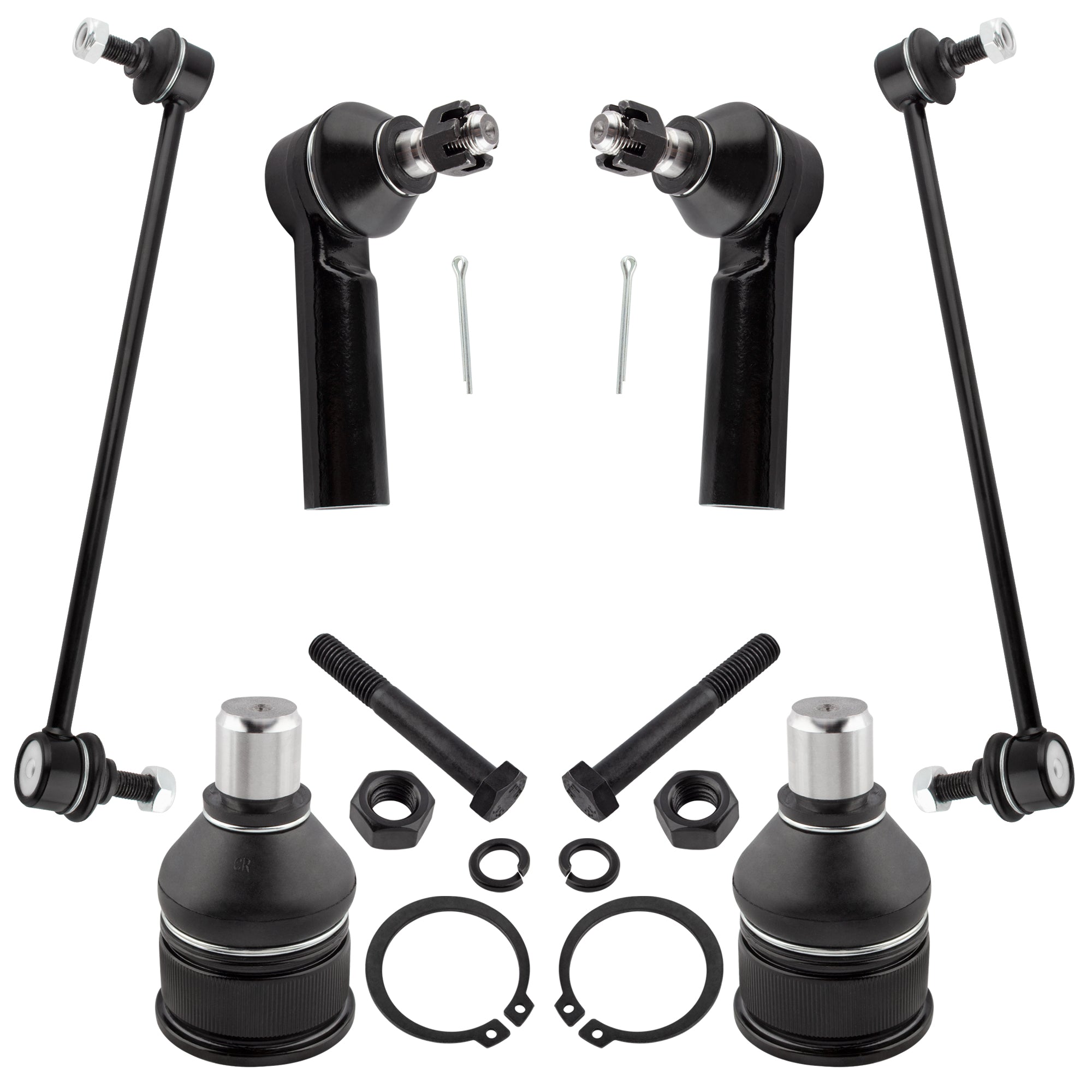 BOXI (Set of 6) Front Lower Ball Joints + Front Outer Tie Rod Ends + Front Sway Bar End Links