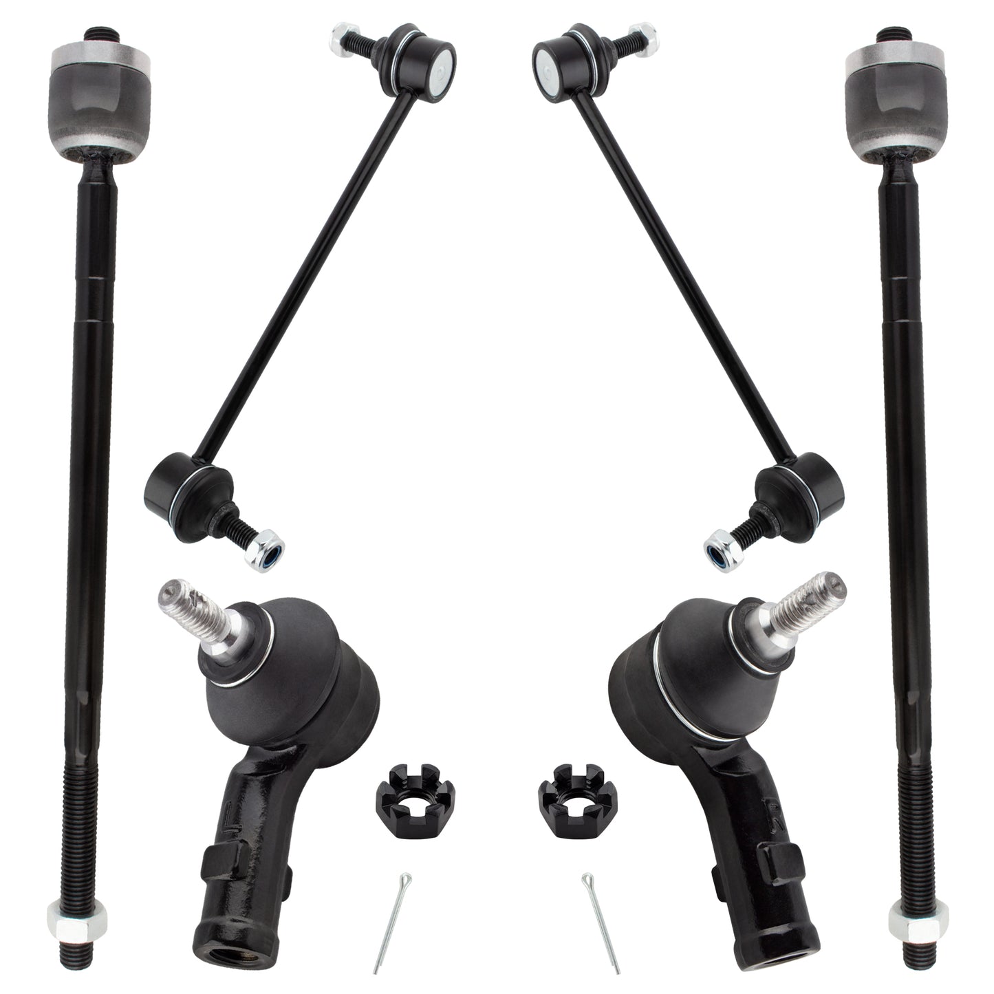 BOXI (Set of 6) 2x Front Stabilizer Sway Bar End Links + 2x Front Outer Tie Rod End Links + 2x