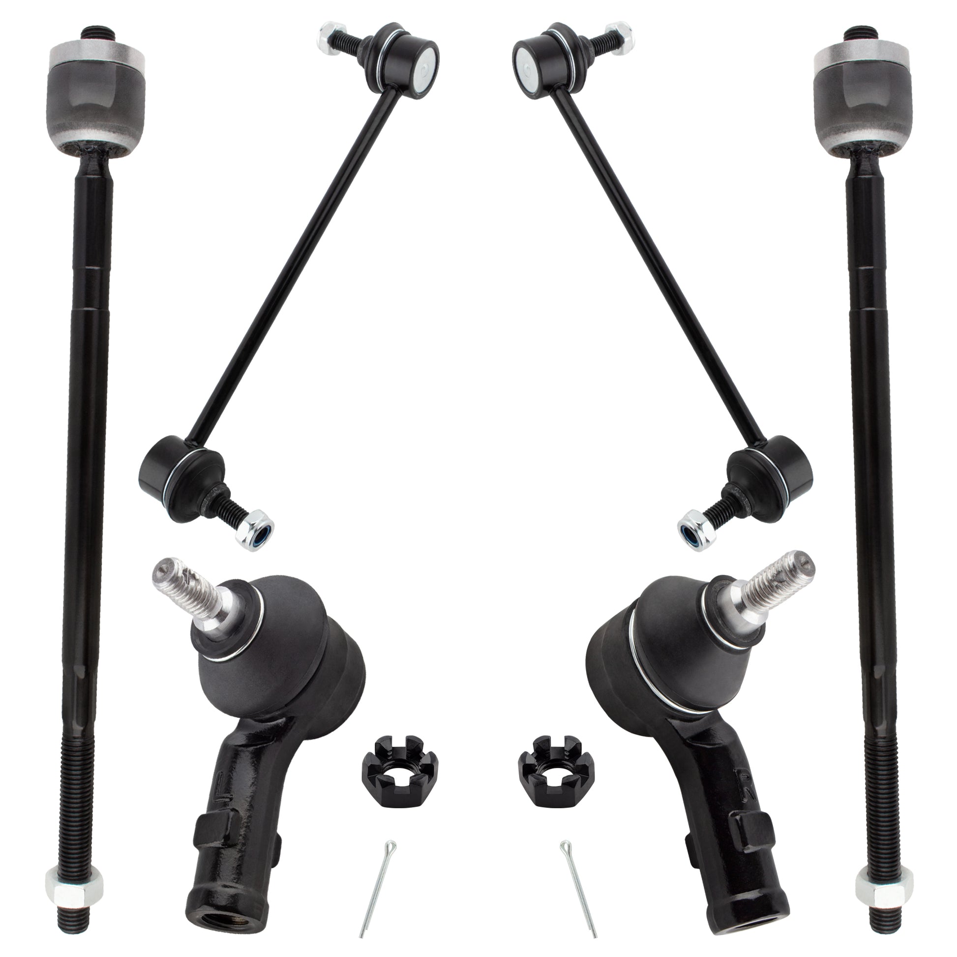 BOXI (Set of 6) 2x Front Stabilizer Sway Bar End Links + 2x Front Outer Tie Rod End Links + 2x