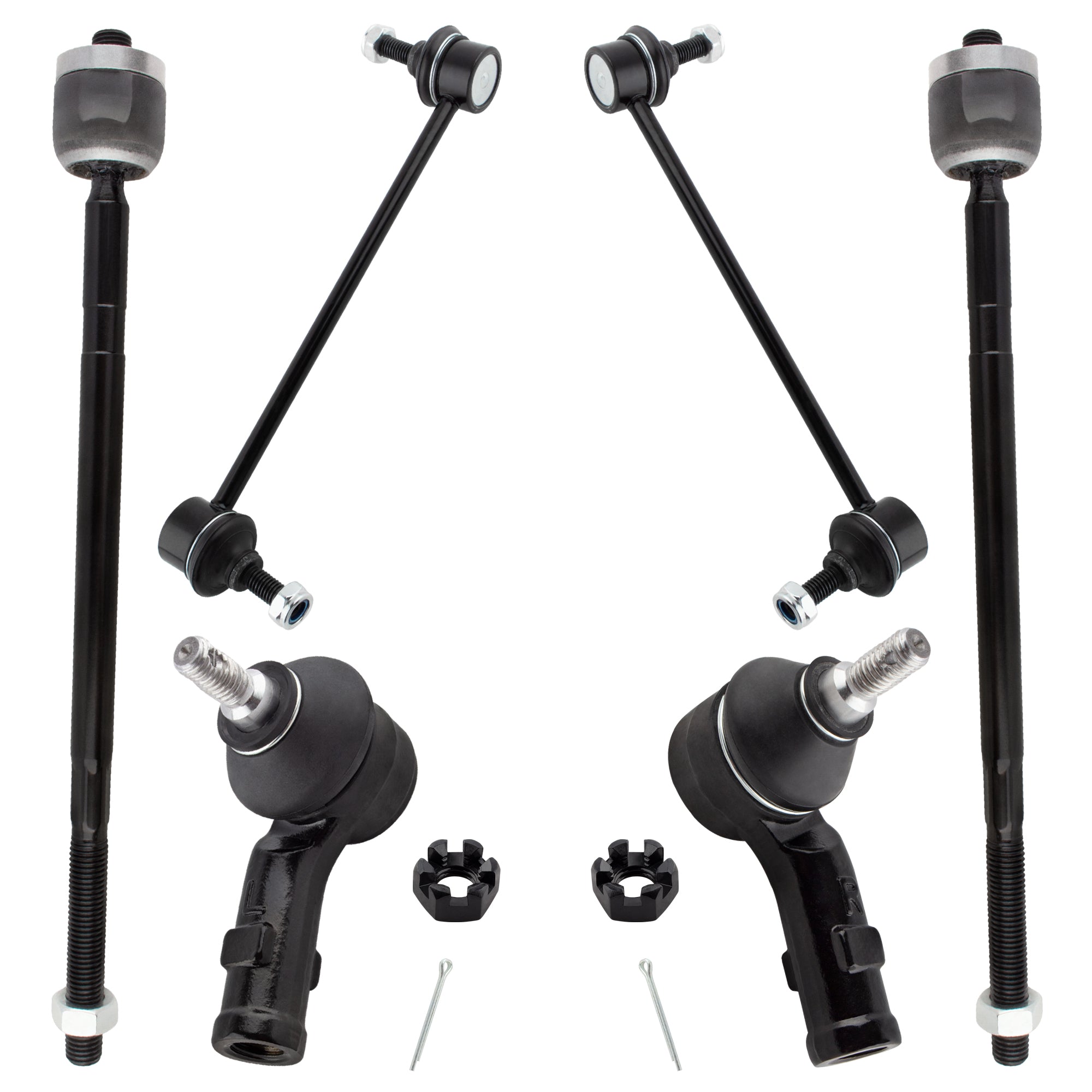 BOXI (Set of 6) 2x Front Stabilizer Sway Bar End Links + 2x Front Outer Tie Rod End Links + 2x
