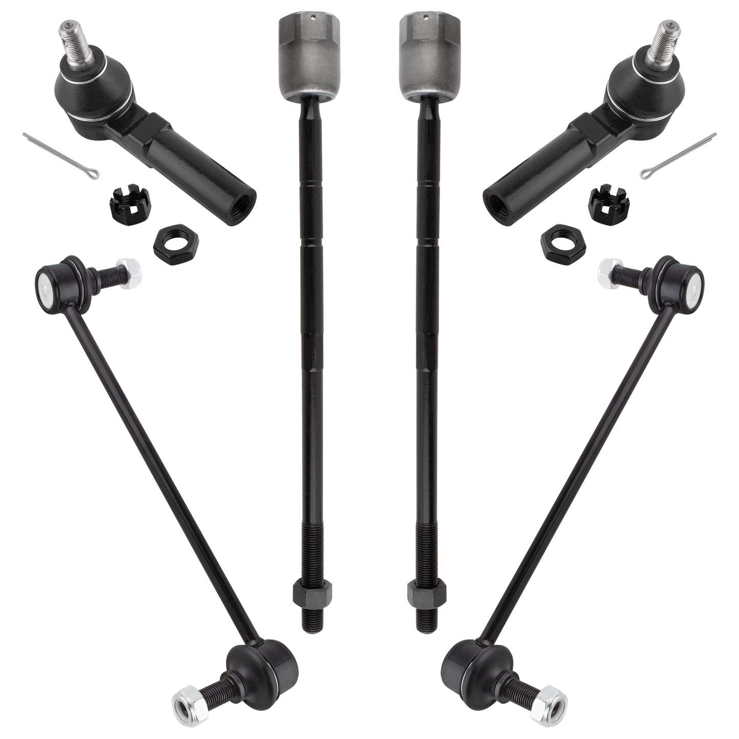 BOXI (Set of 6) Front Inner & Outer Tie Rod Ends + Front Sway Bar End Links Fit for Ford Freestar