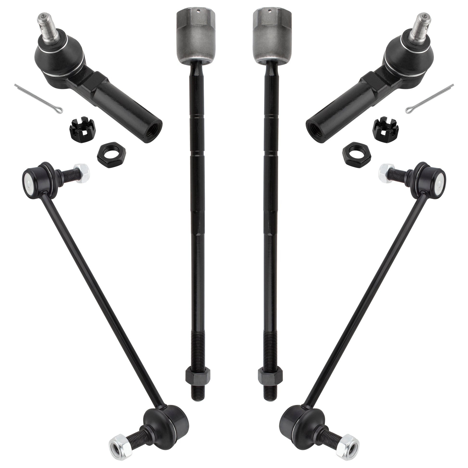 BOXI (Set of 6) Front Inner & Outer Tie Rod Ends + Front Sway Bar End Links Fit for Ford Freestar