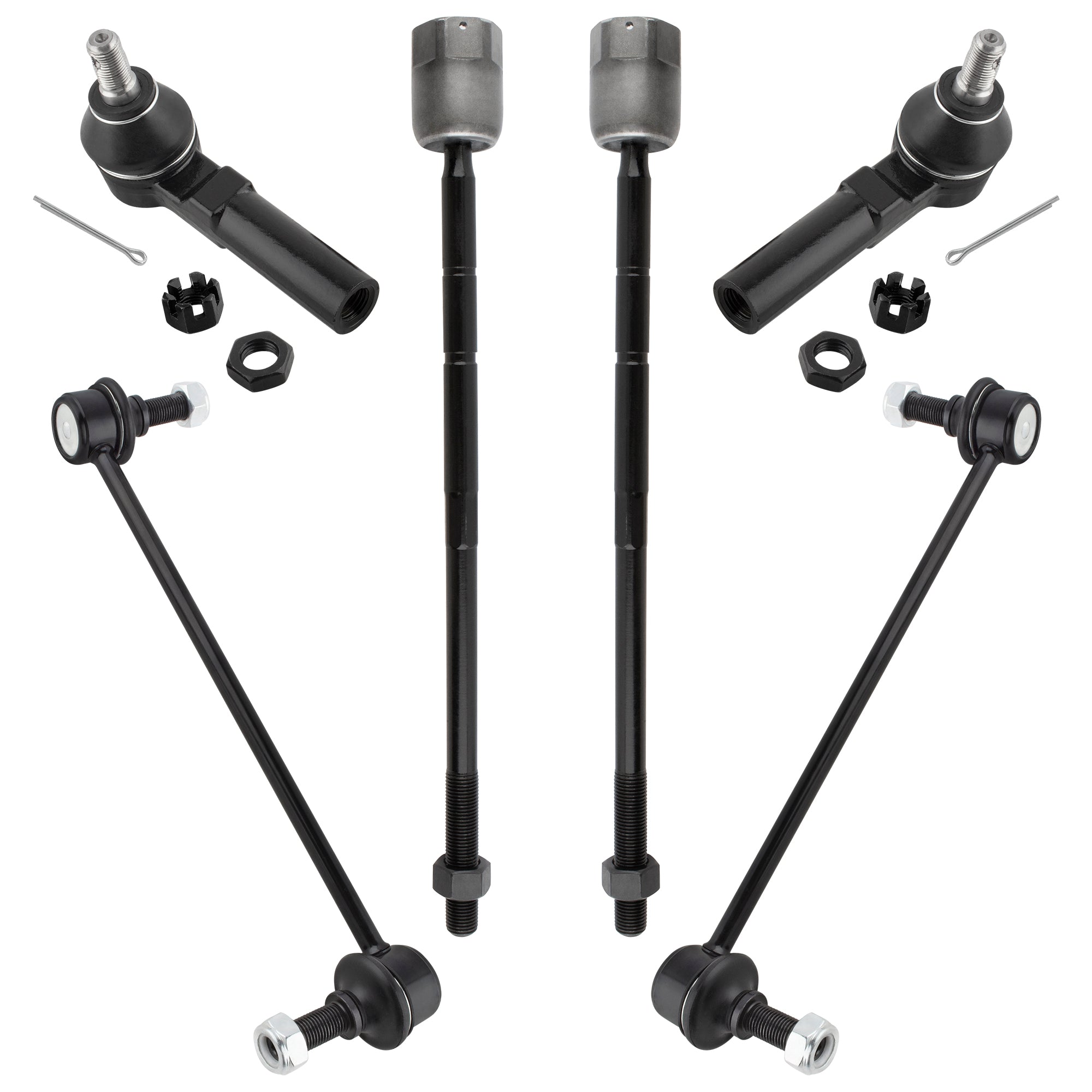 BOXI (Set of 6) Front Inner & Outer Tie Rod Ends + Front Sway Bar End Links Fit for Ford Freestar
