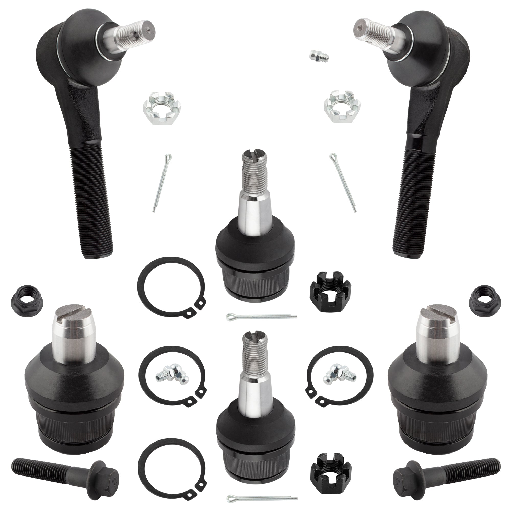 BOXI 6pc Front Upper and Lower Ball Joints Outer Tie Rod Ends Fit for Ford E-150 Club Wagon
