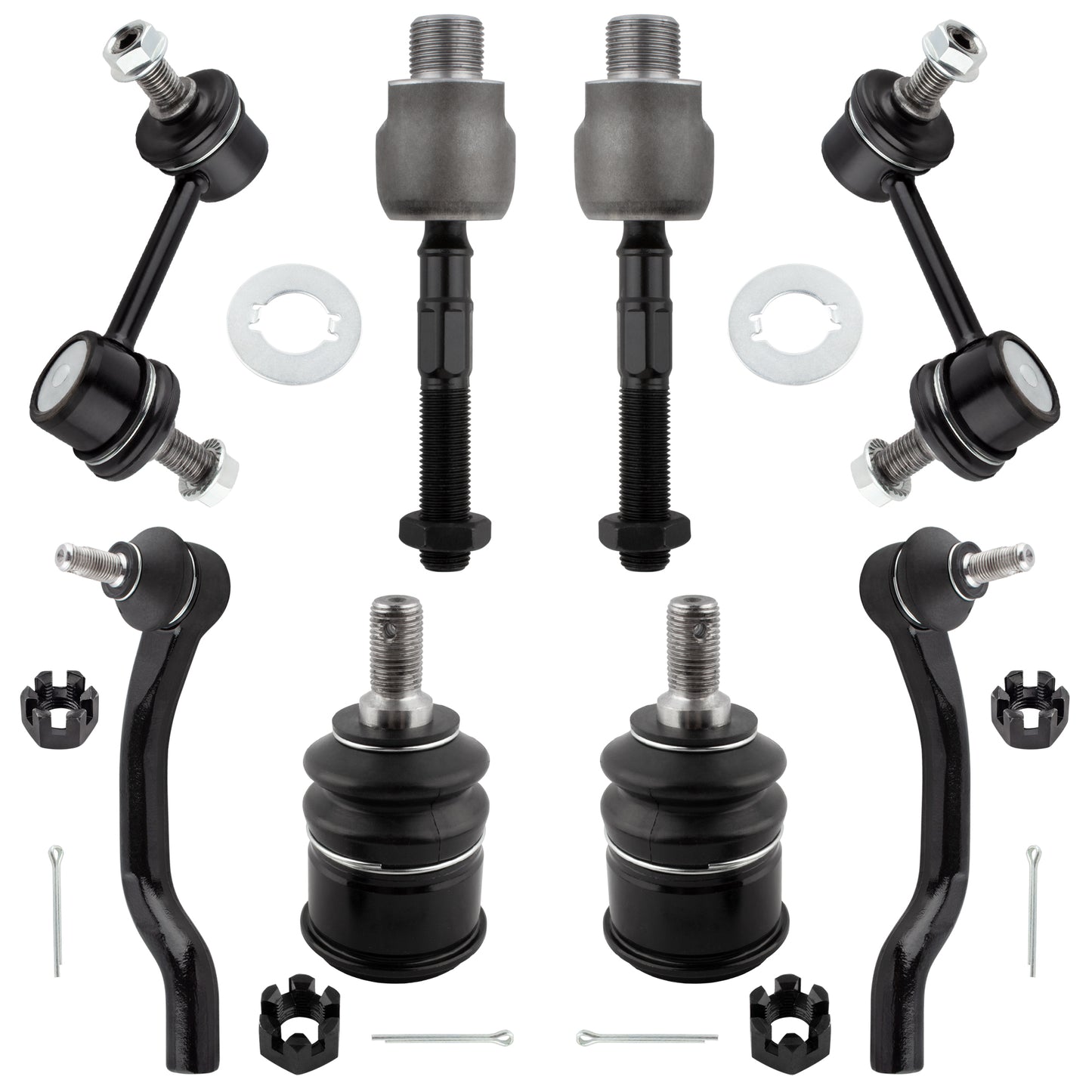 BOXI (Set of 8) Front Sway Bar End Links + Lower Ball Joints + Inner & Outer Tie Rod Ends Fit