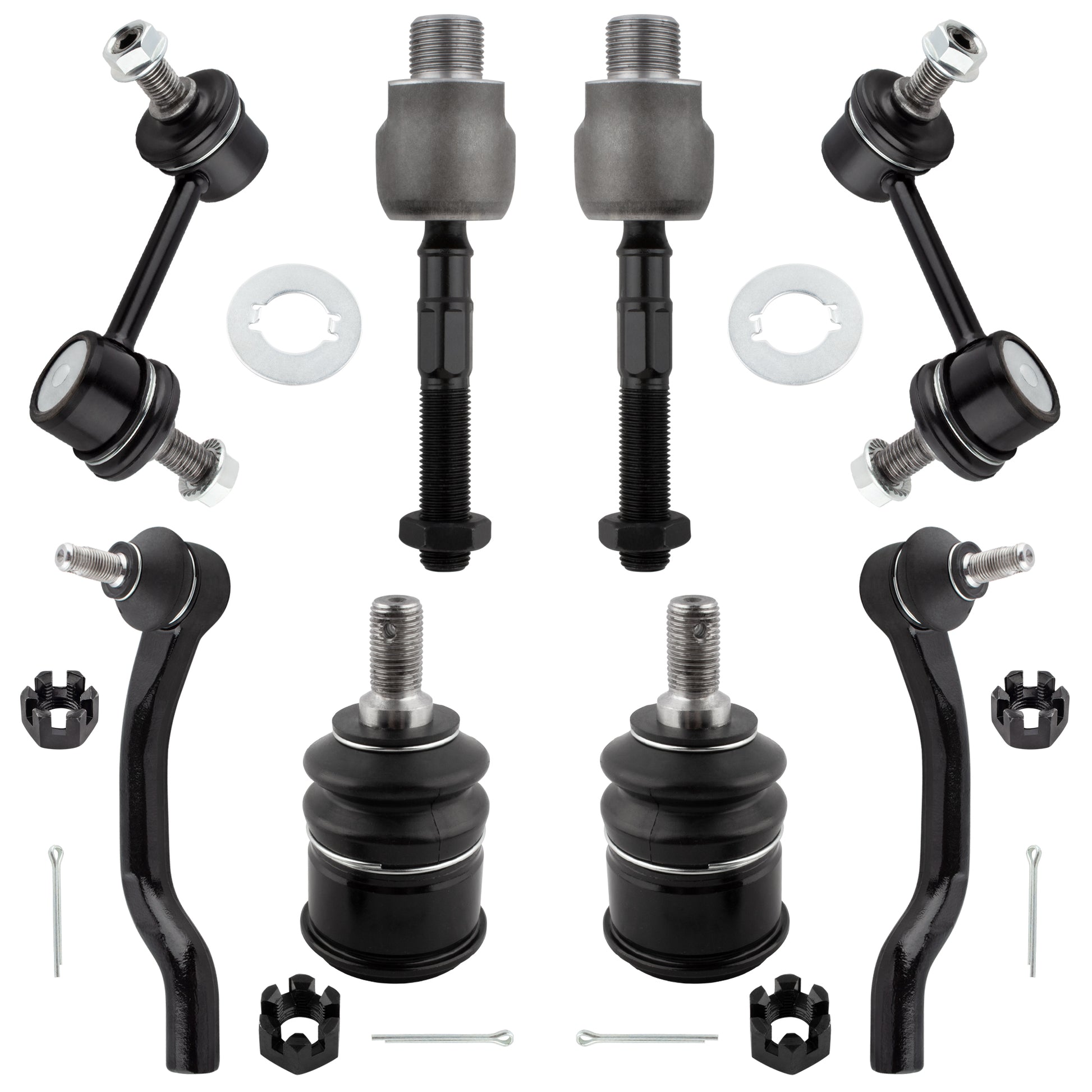 BOXI (Set of 8) Front Sway Bar End Links + Lower Ball Joints + Inner & Outer Tie Rod Ends Fit
