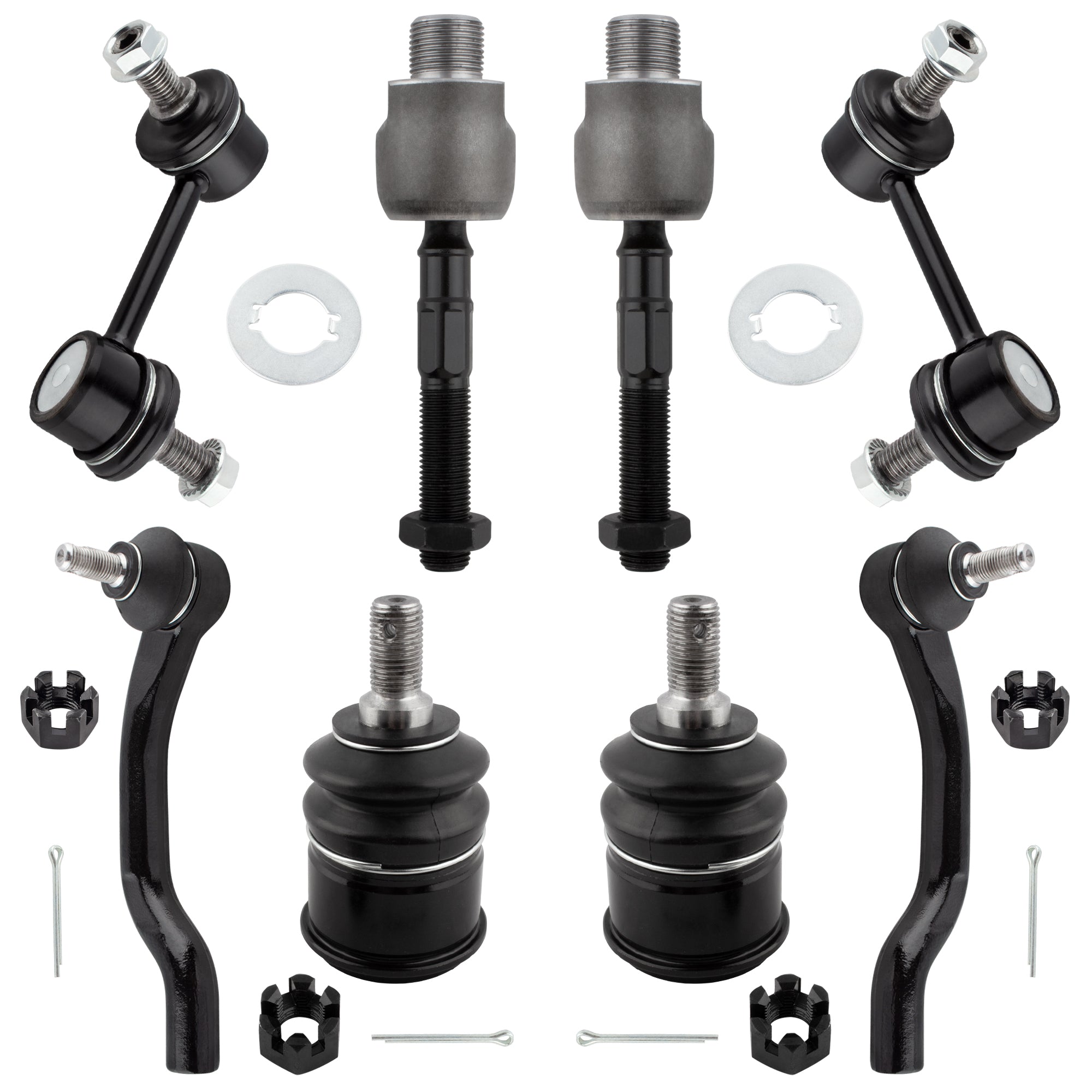 BOXI (Set of 8) Front Sway Bar End Links + Lower Ball Joints + Inner & Outer Tie Rod Ends Fit