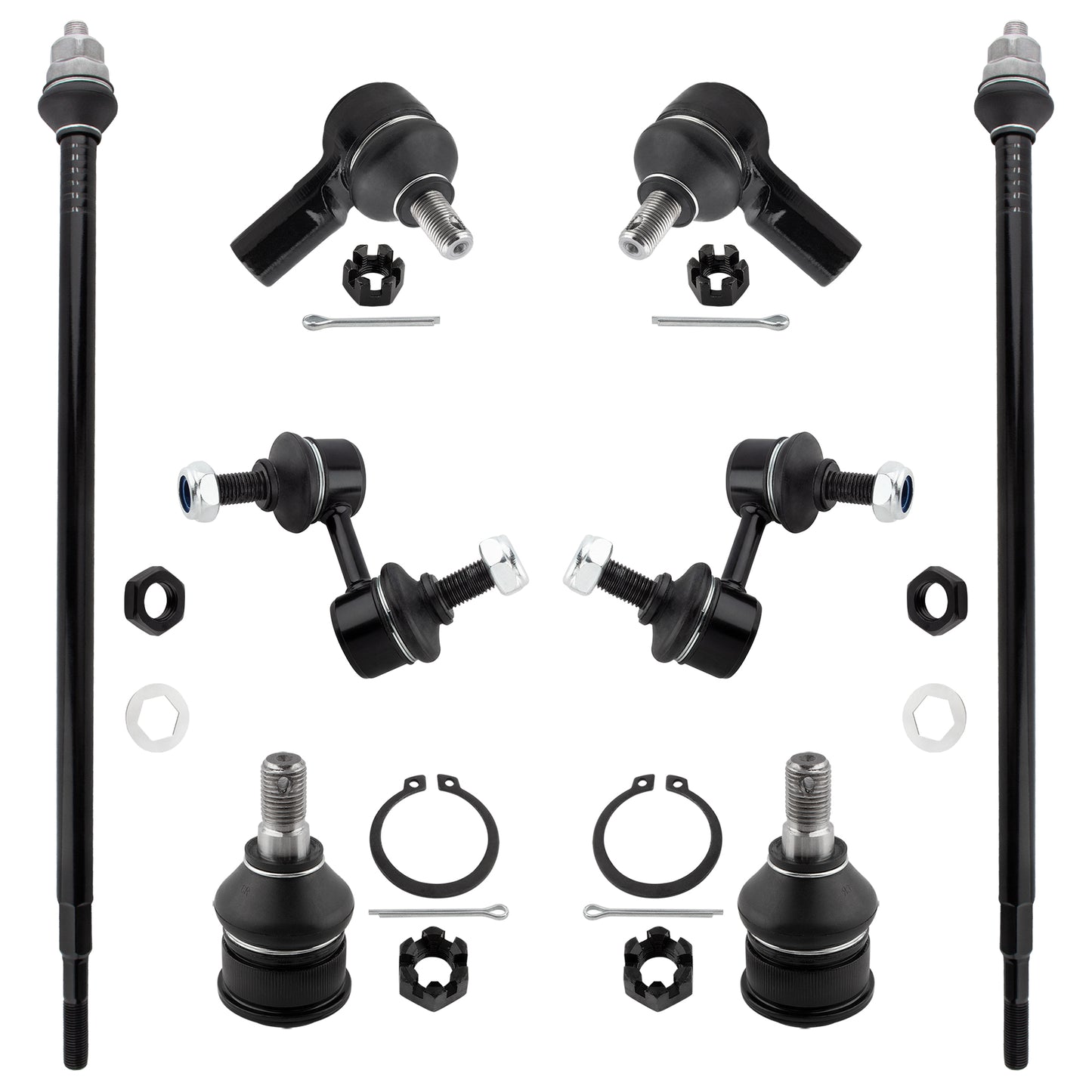 BOXI (Set of 8) Front Sway Bar End Links + Inner & Outer Tie Rod Ends + Lower Ball Joints Fit