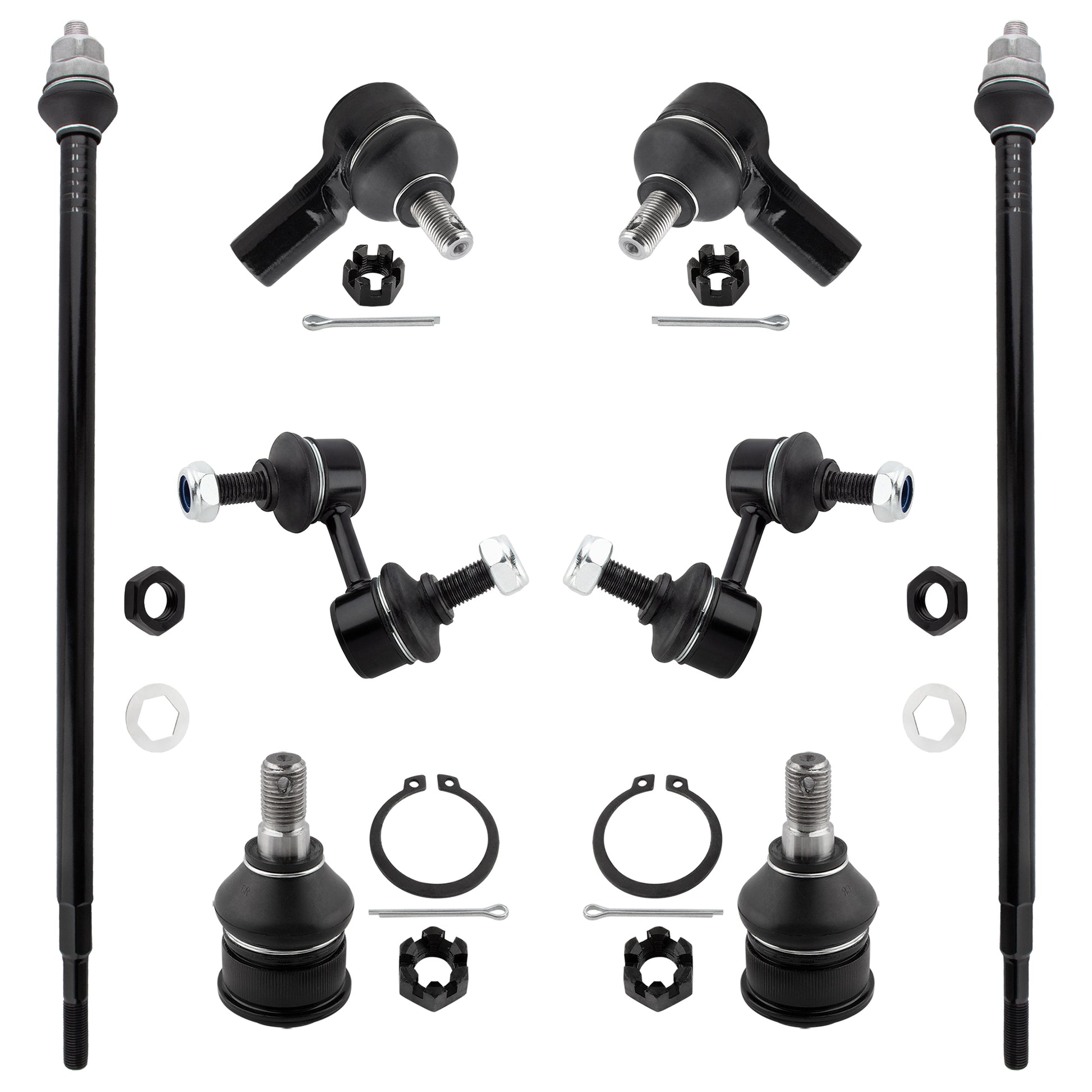 BOXI (Set of 8) Front Sway Bar End Links + Inner & Outer Tie Rod Ends + Lower Ball Joints Fit